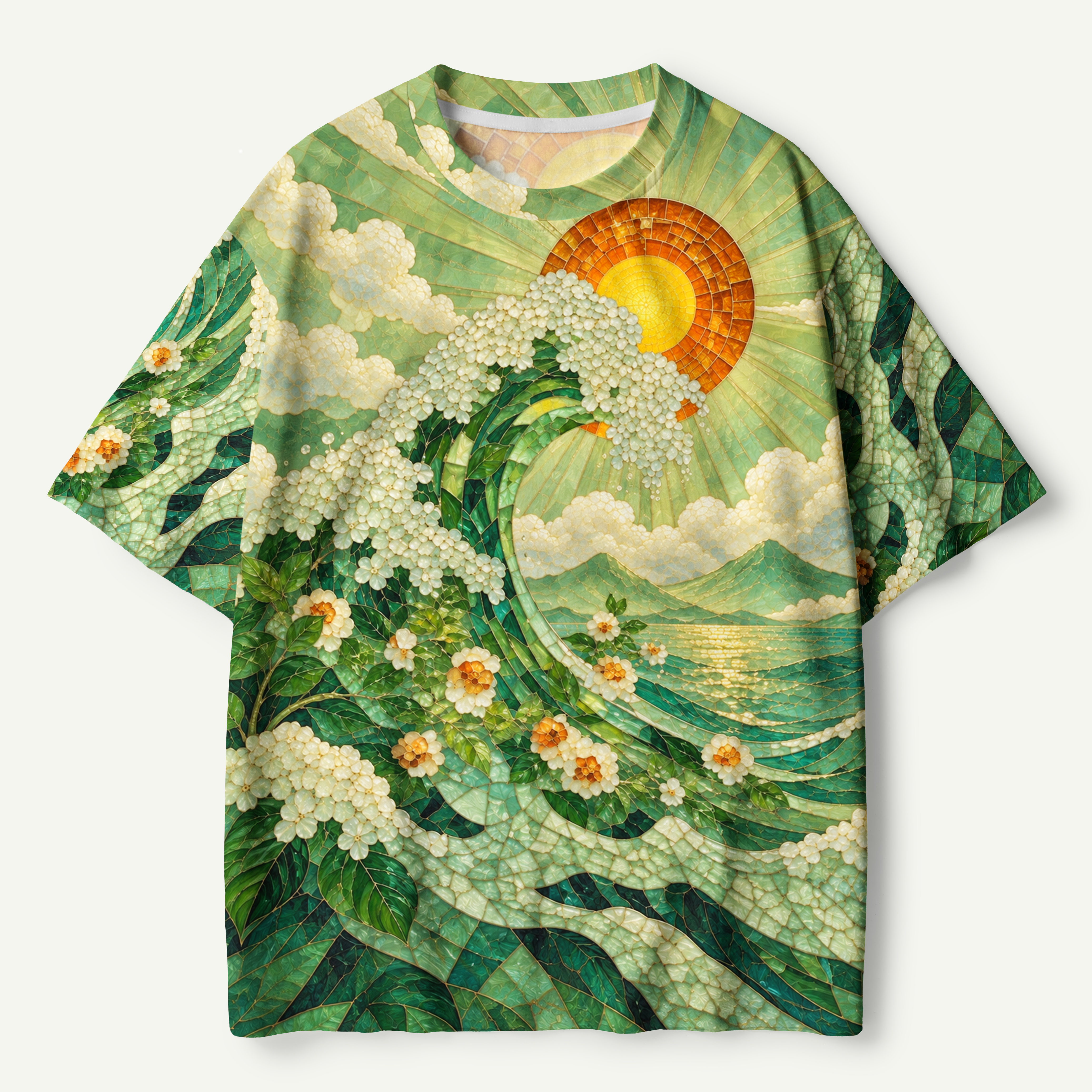 Emerald Wave Sun Garden Premium Pure Cotton Tee