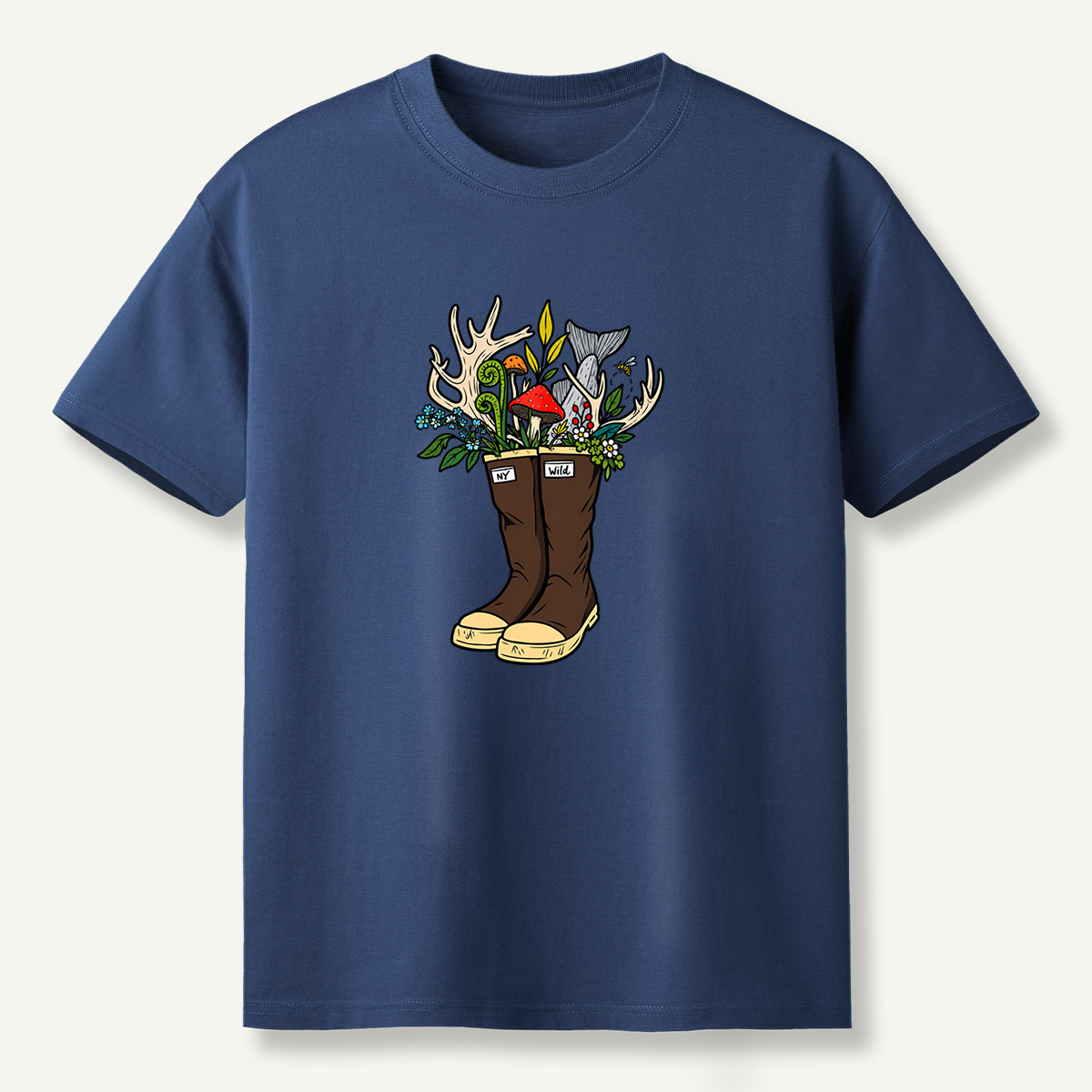 Wild Boots Antlers Mushroom Forest Botanical Arrangement T-Shirt