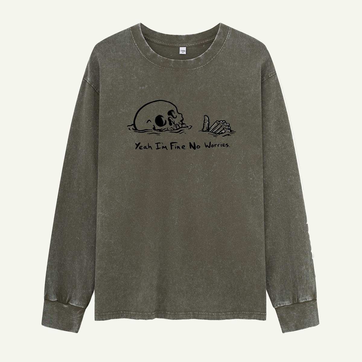 Yeah Im Fine No Worries Marsh Skull Washed Long Sleeves