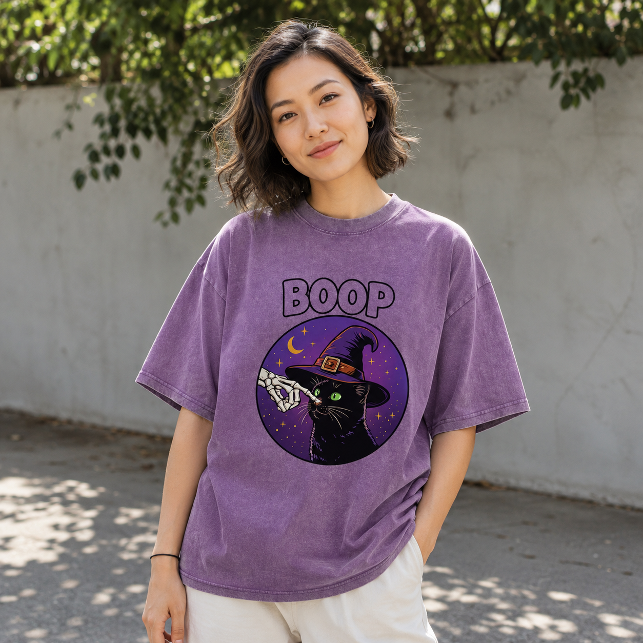 Witch Cat Gets the Boop Washed T-Shirt