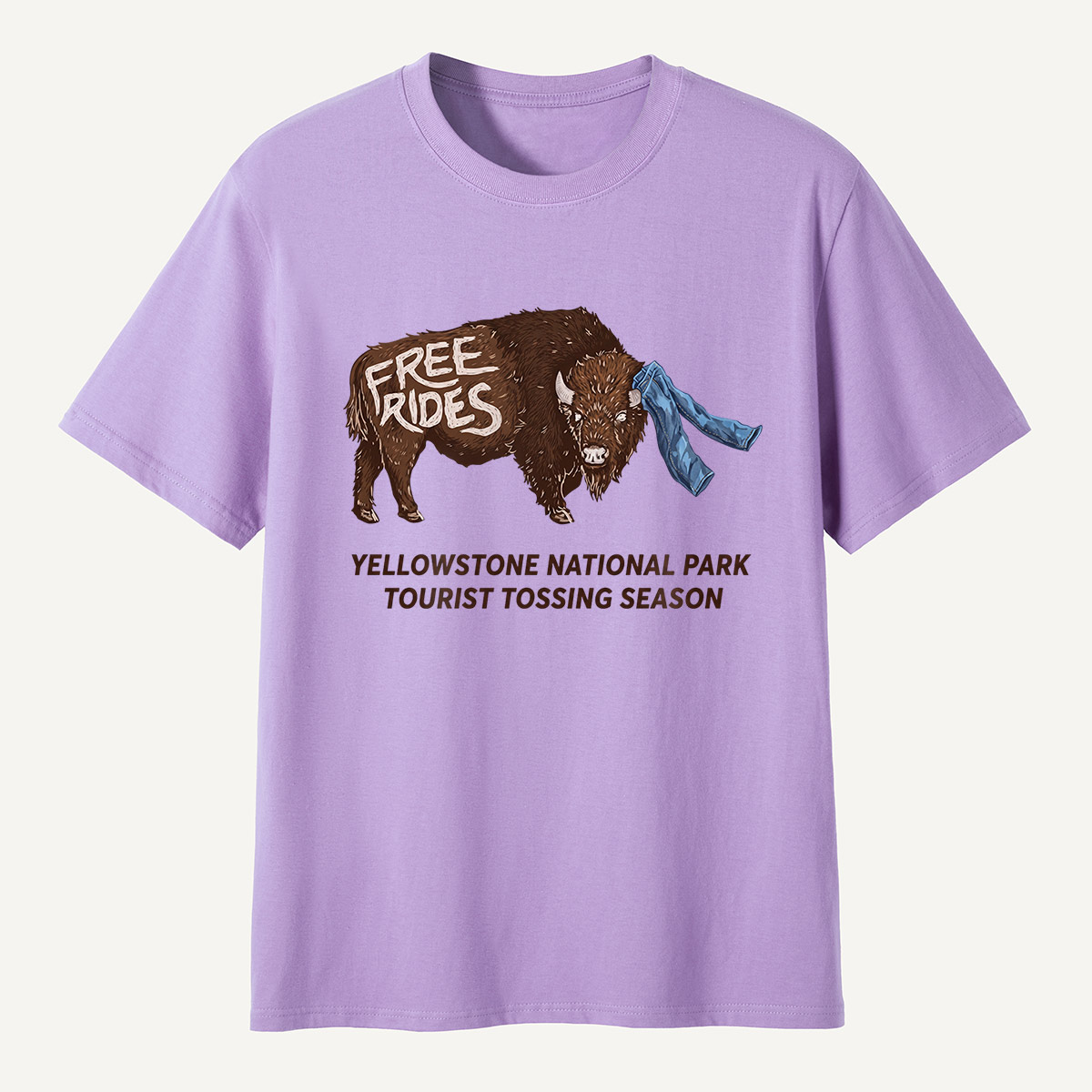 Yellowstone Tourist Tossing Season Free Rides Bison T-Shirt