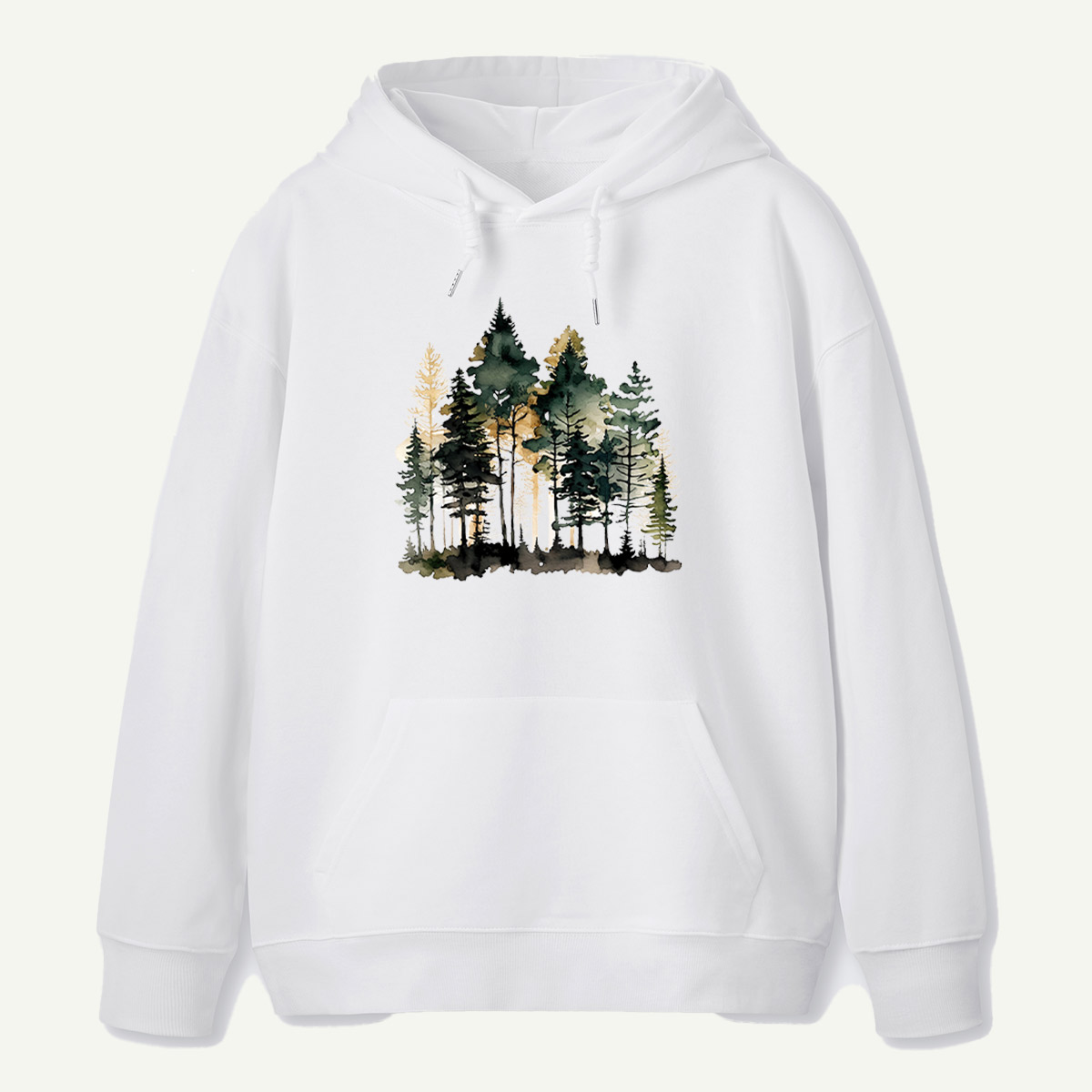 Watercolor Pine Forest Landscape Hoodie