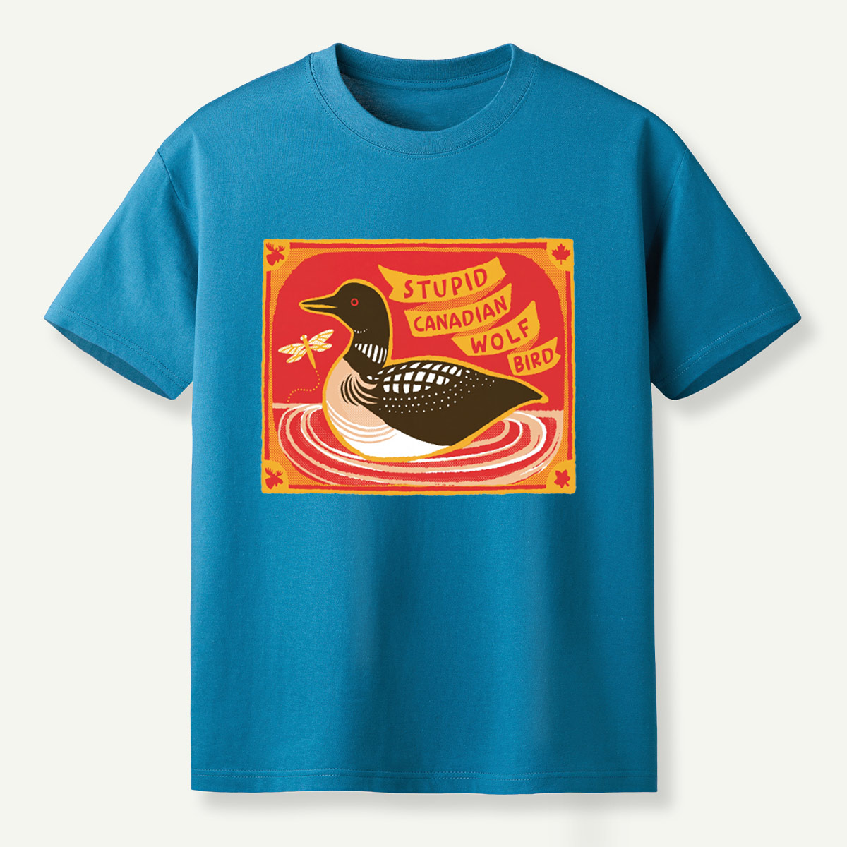 Stupid Canadian Wolf Bird Duck Lake Wildlife Retro Illustration T-Shirt
