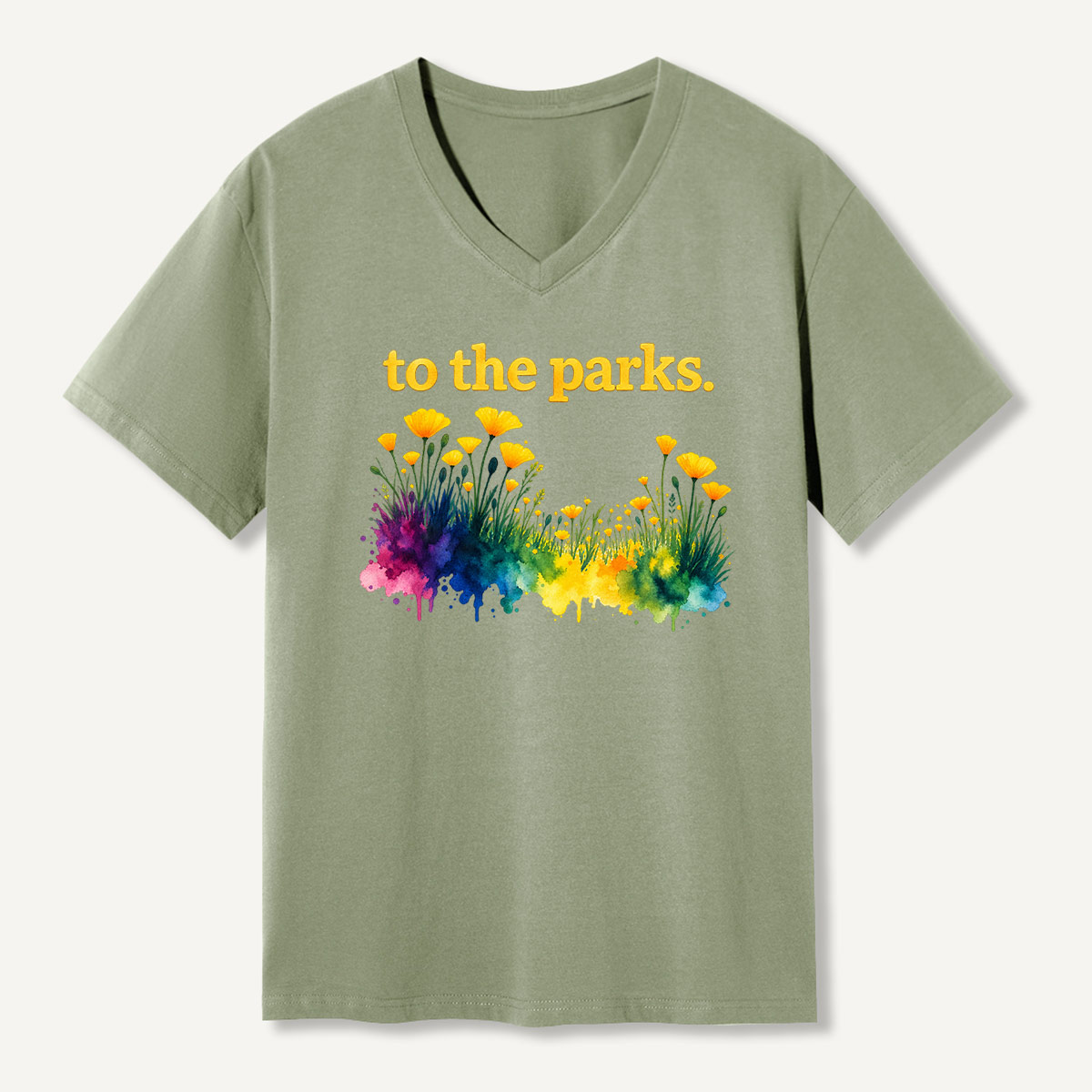 To The Parks Wildflower Watercolor V-neck T-Shirt