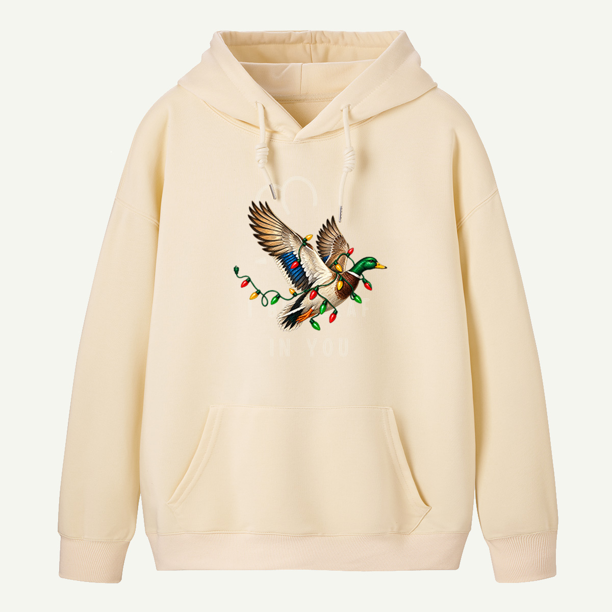 Flying Mallard Duck Wrapped In Colorful Christmas Lights Hoodie