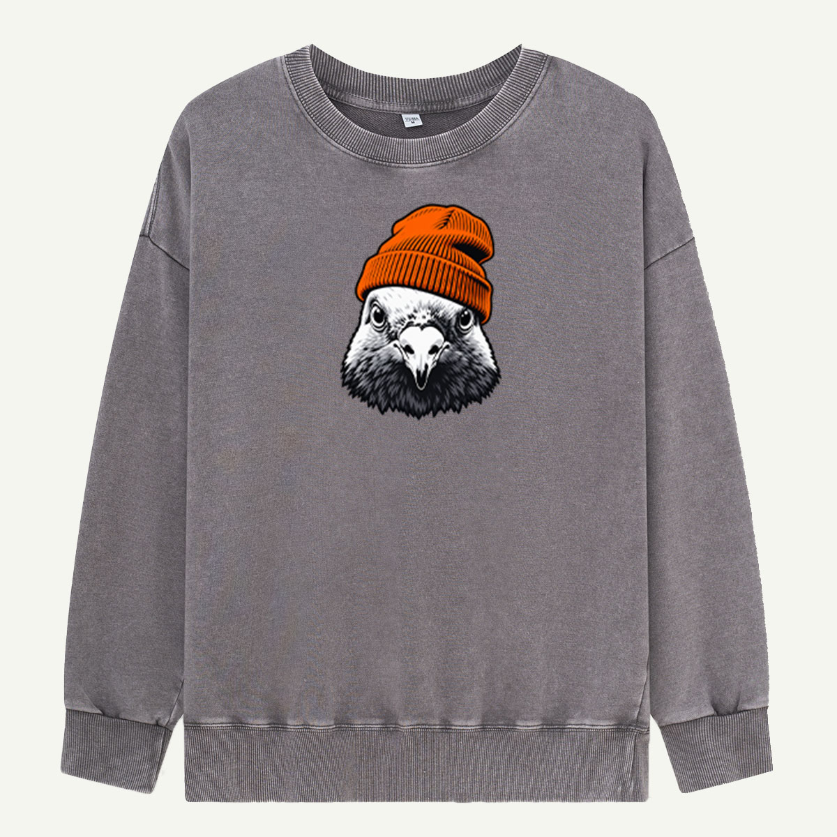 Orange Beanie Bird Portrait Washed Sweatshirts
