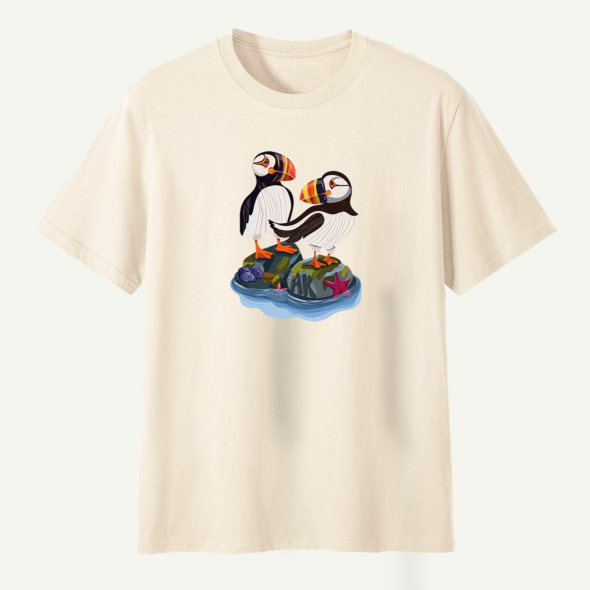 Alaska Puffin Pair Rocky Coast Marine Wildlife T-Shirt