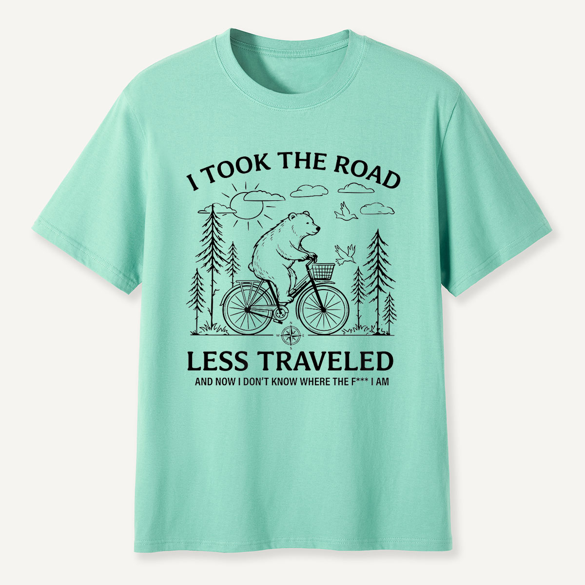 Bear Road Less Traveled Cycling Humor T-Shirt