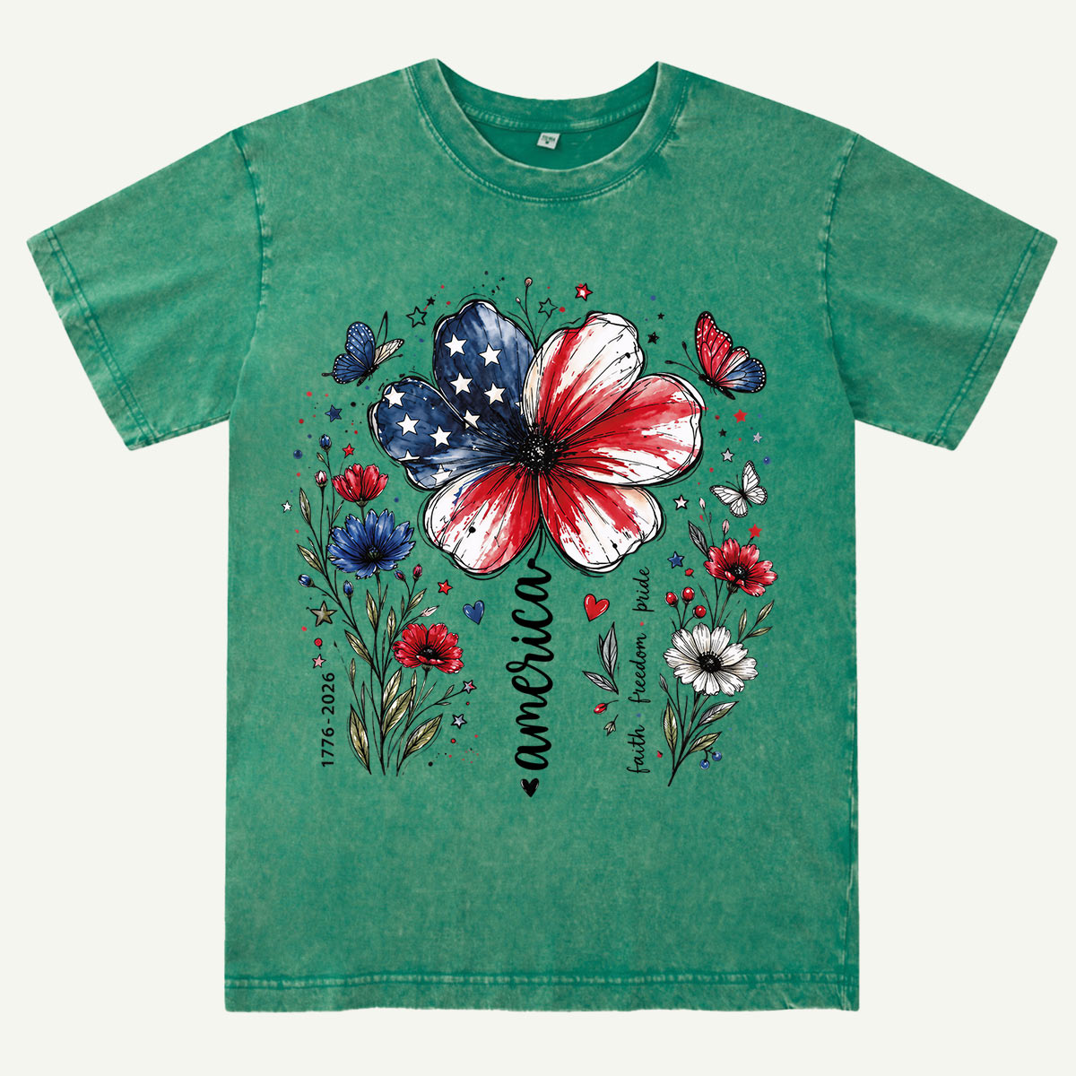 USA 250th Anniversary Floral Washed T-Shirt
