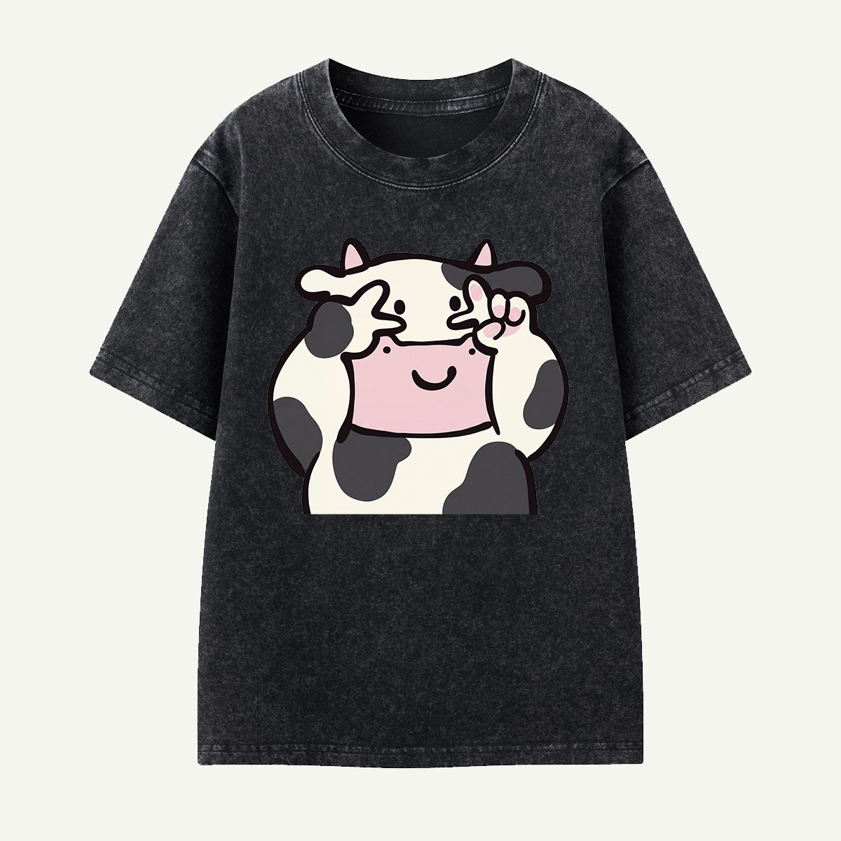 Peekaboo Cow Cute Cartoon Kids Washed T-Shirt