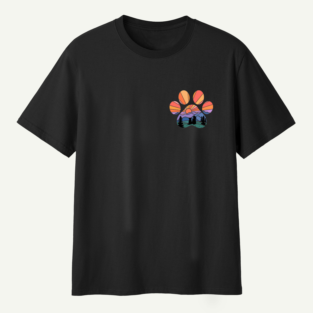 Dog Mountain Sunset Forest Paw Print T-Shirt
