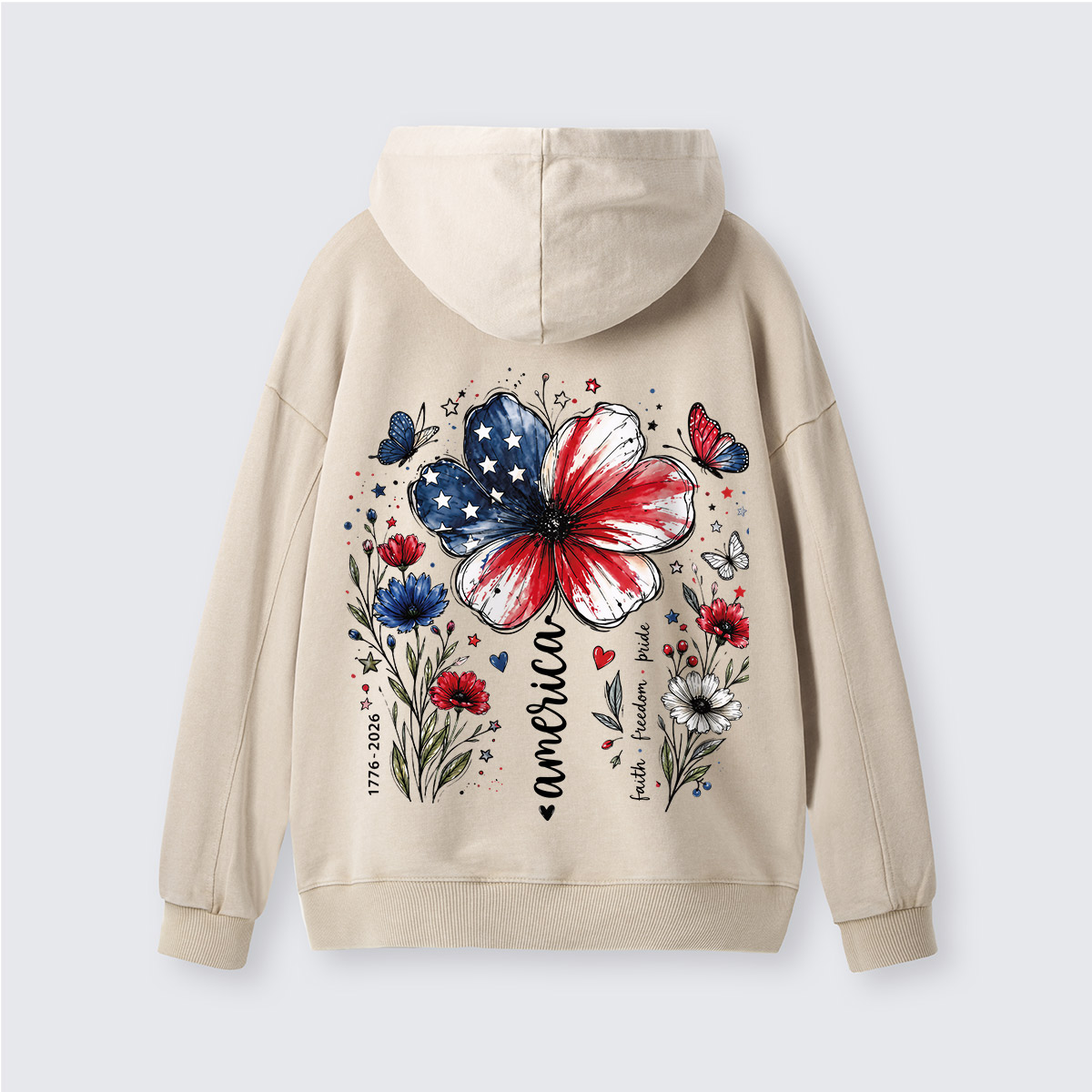 USA 250th Anniversary Floral Washed Hoodie