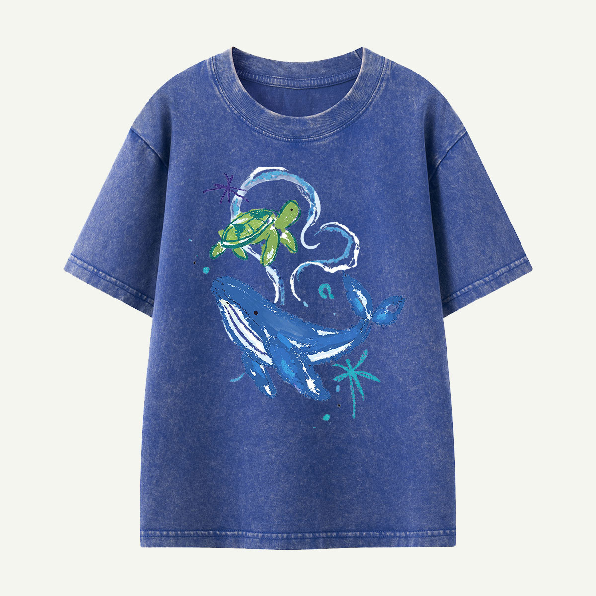 Whale and Turtle Ocean Friends Kids Washed T-Shirt
