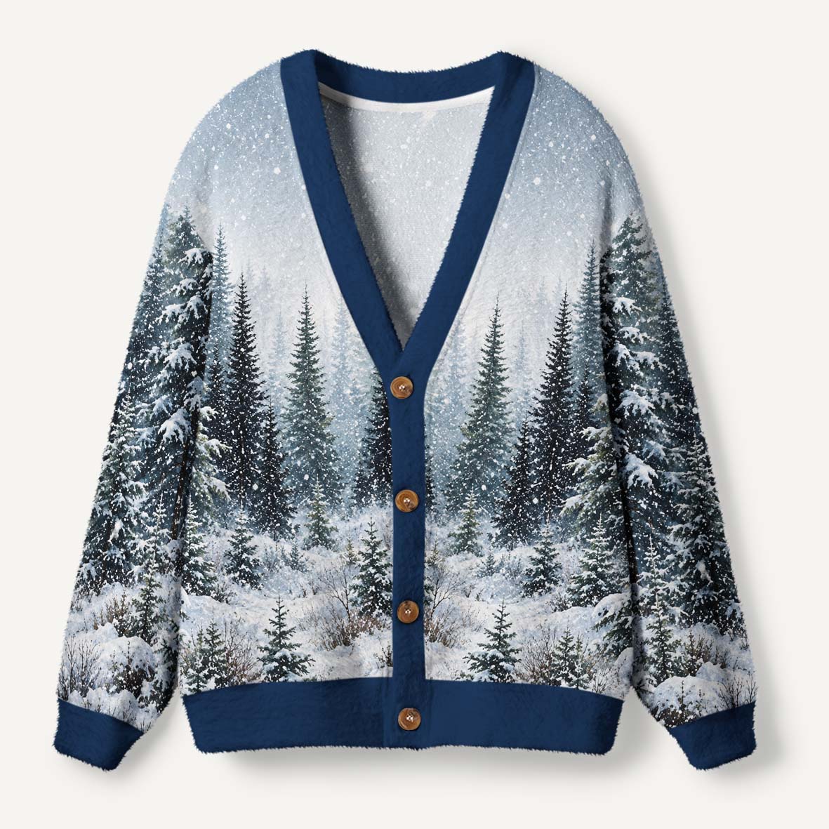Peaceful Snowy Evergreen Forest Winter Landscape Ugly Cardigan Sweaters