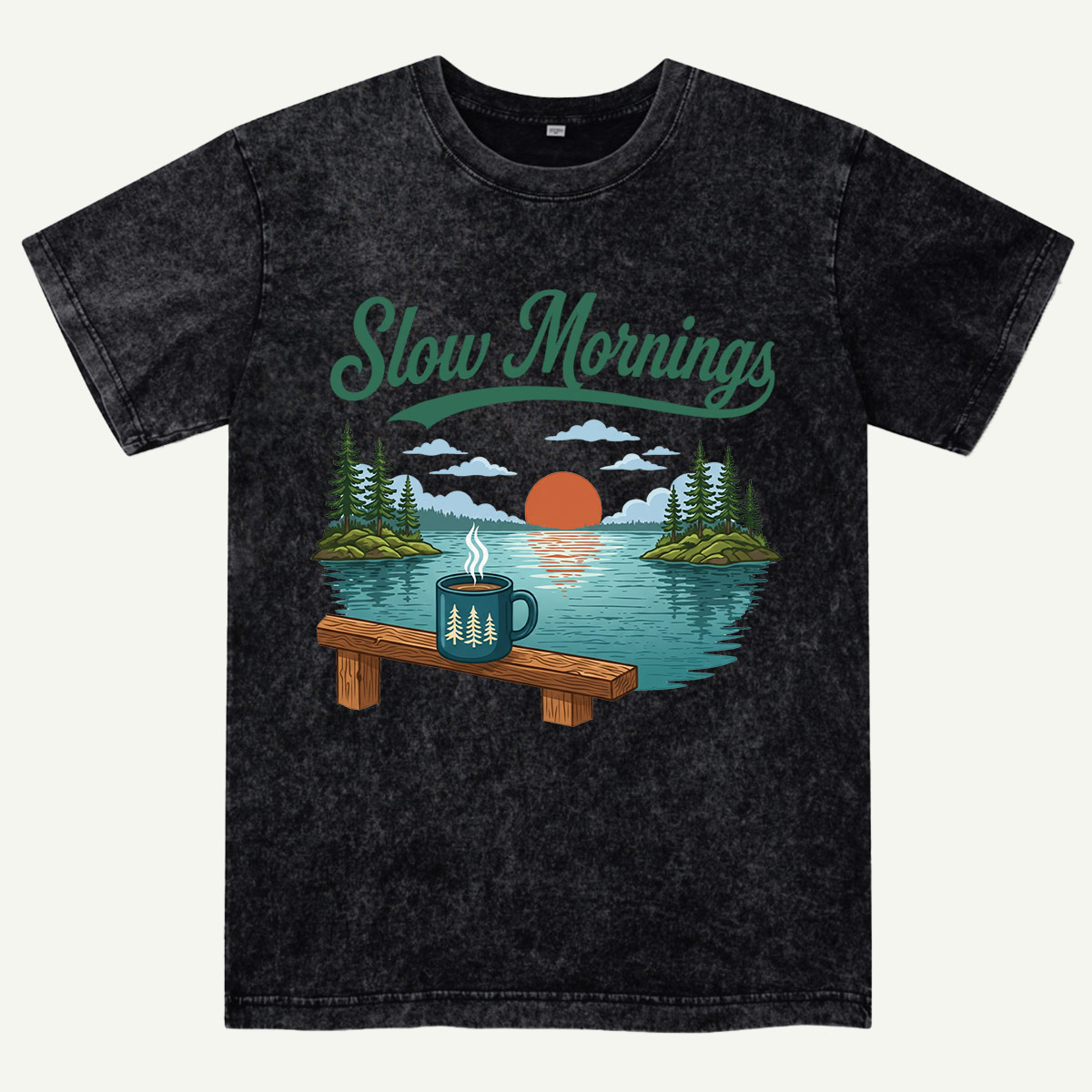 Slow Mornings Lake Coffee Washed T-Shirt