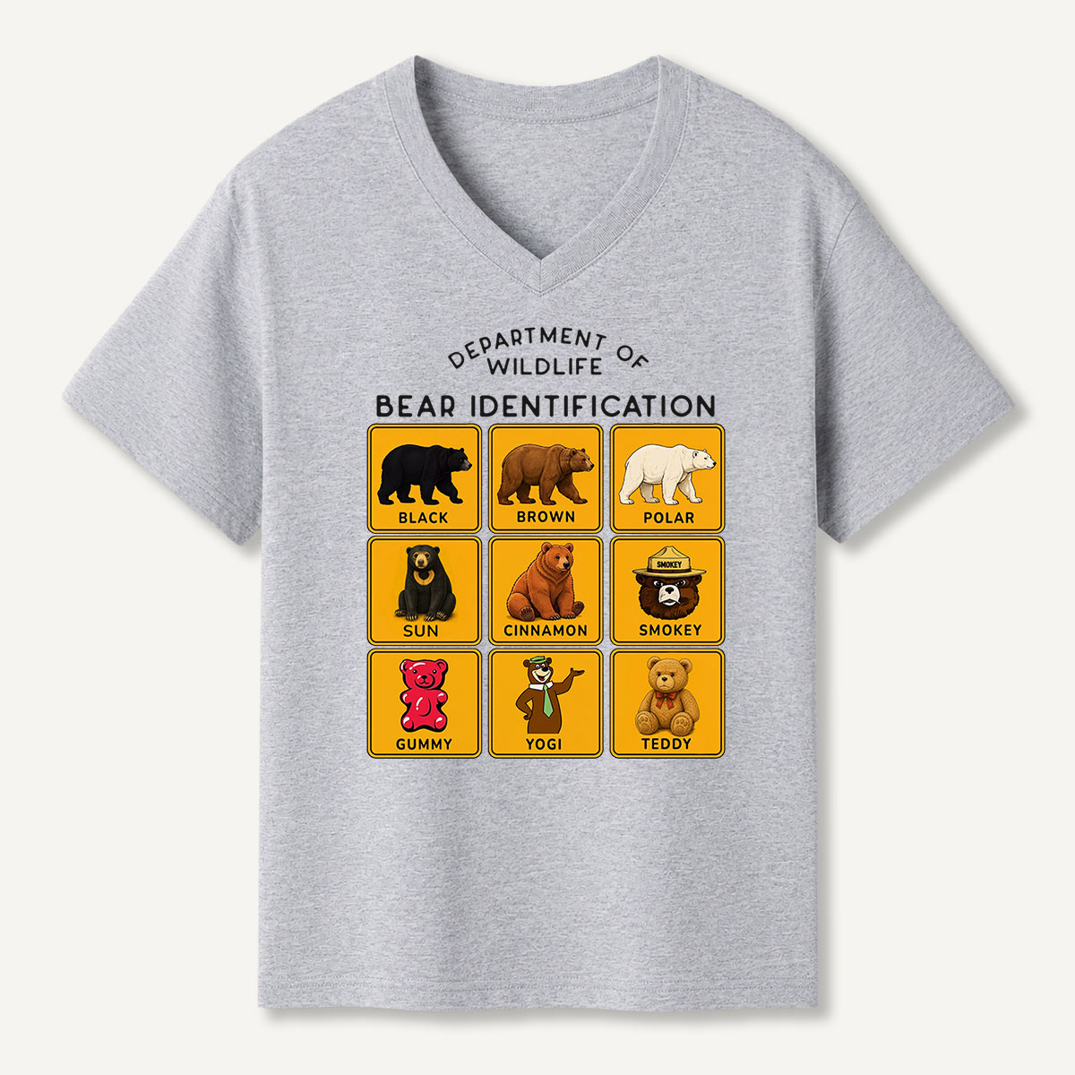 Department of Wildlife Bear Identification Grid V-neck T-Shirt