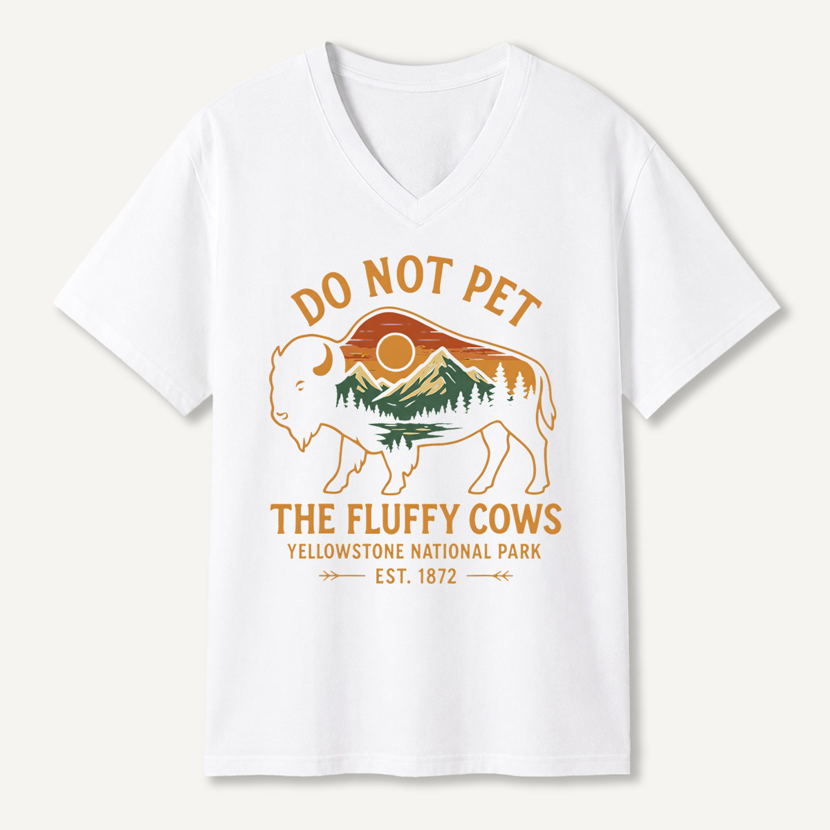 Do Not Pet The Fluffy Cows Buffalo Yellowstone National V-neck T-Shirt