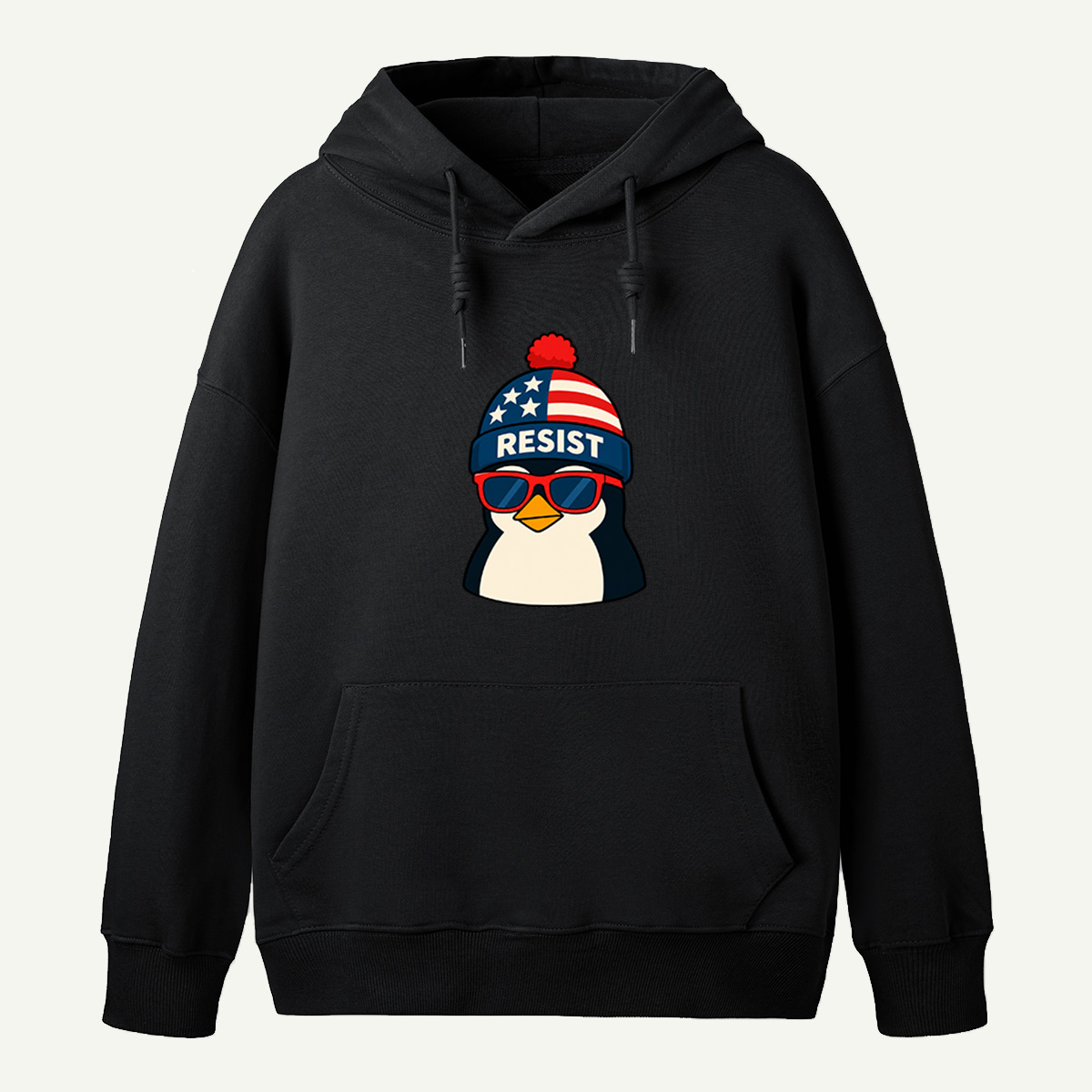 Resist Penguin Wearing American Flag Winter Beanie And Sunglasses Hoodie