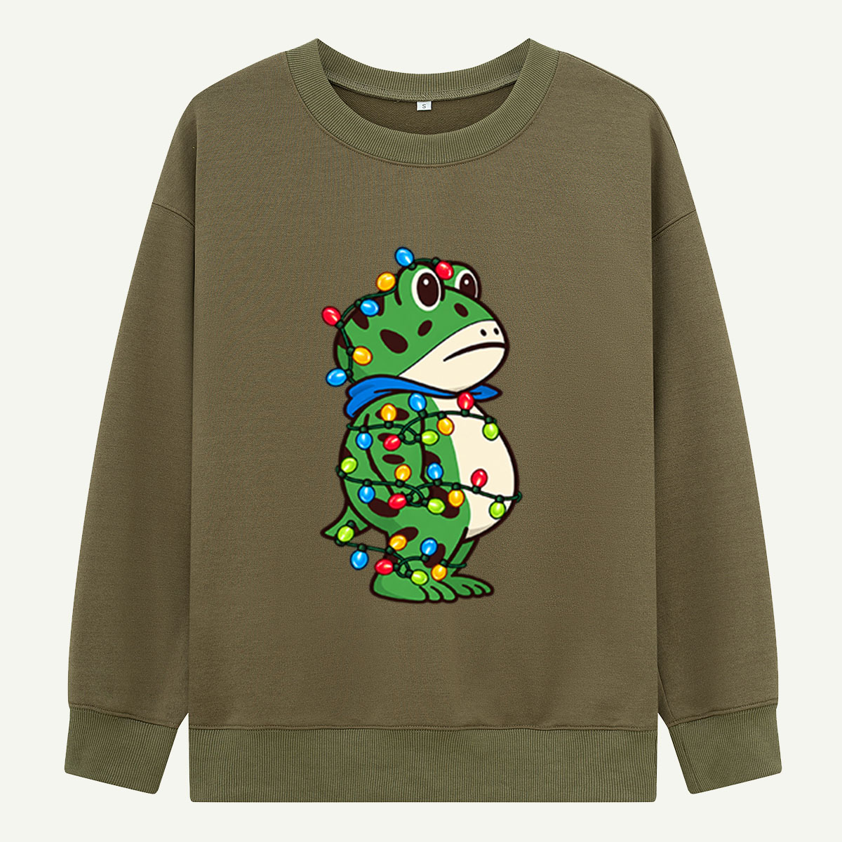 Cute Green Dinosaur Wrapped In Colorful Christmas Lights Sweatshirts