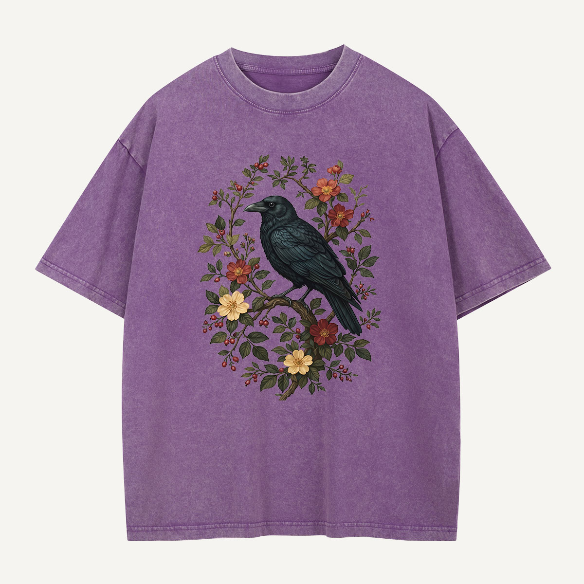 Raven And Wildflowers Botanical Garden Washed T-Shirt