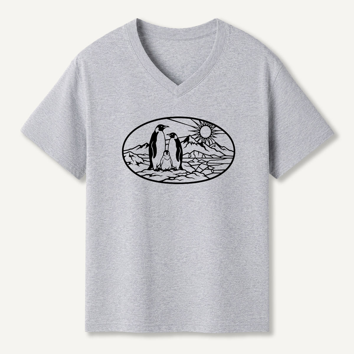 Penguin Family Arctic Landscape V-neck T-Shirt