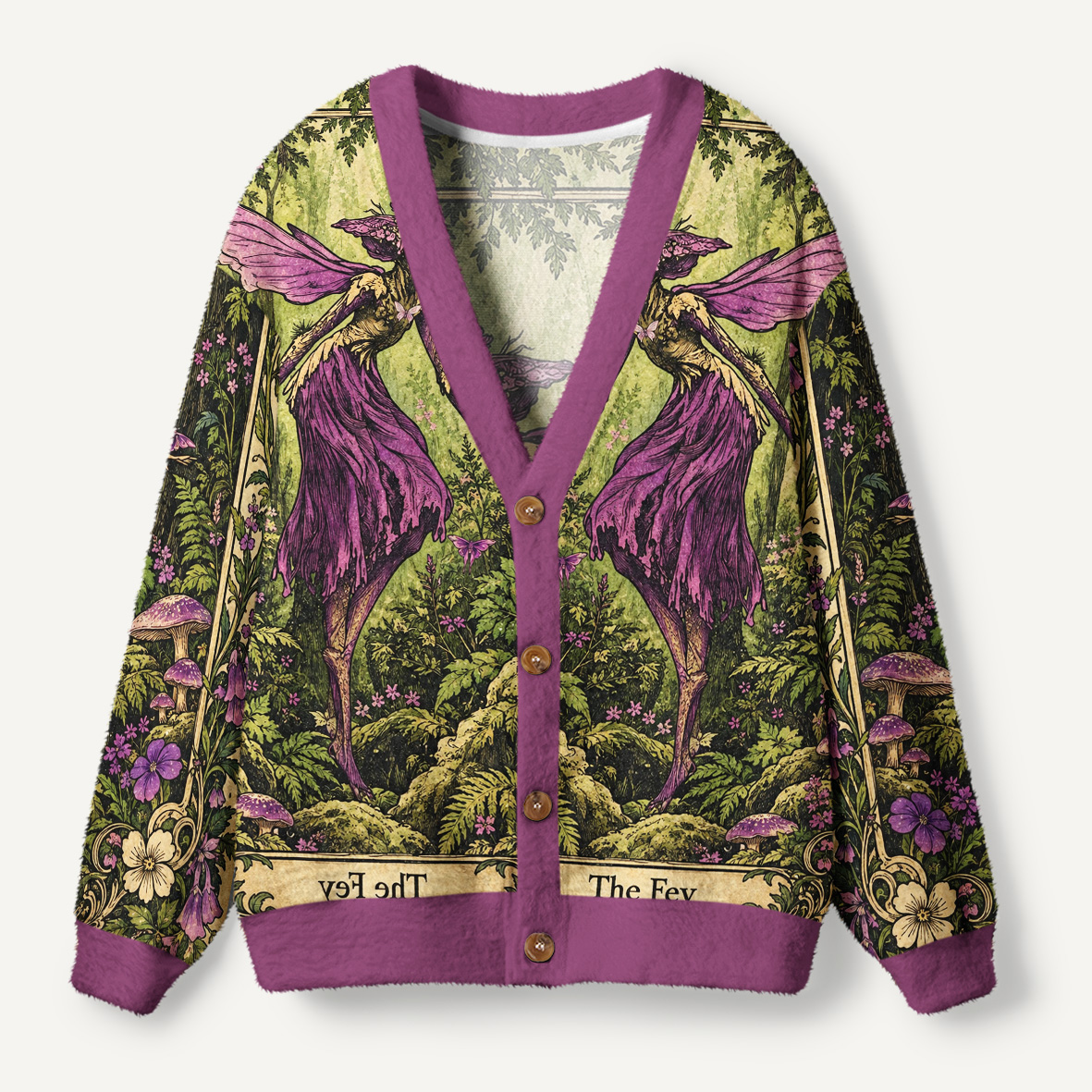 The Fey Purple Forest Fairy And Mystical Butterflies Ugly Cardigan Sweaters