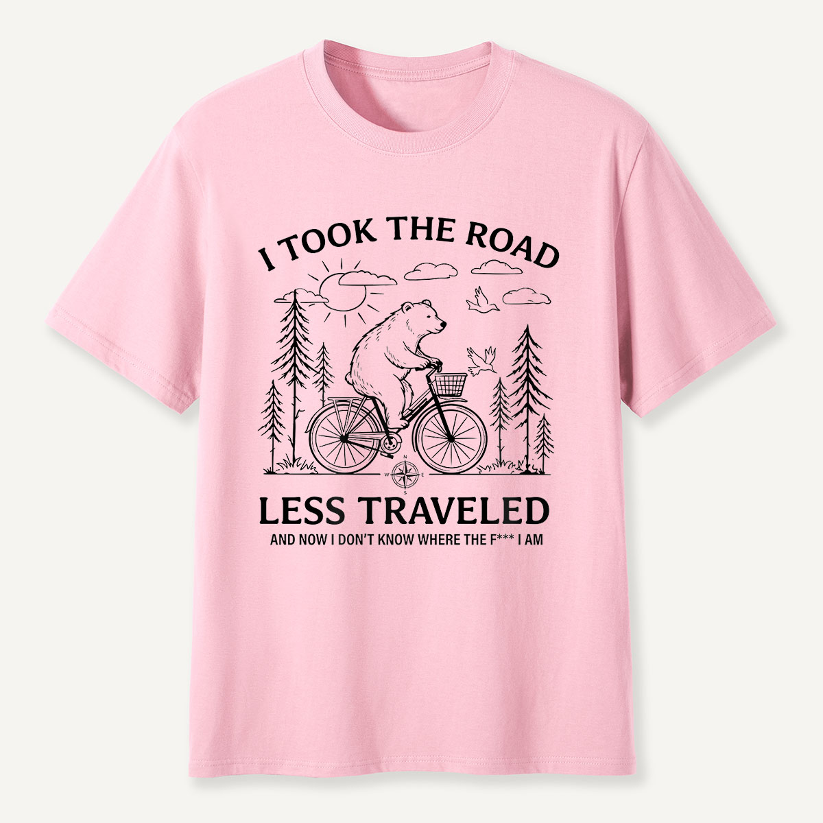 Bear Road Less Traveled Cycling Humor T-Shirt