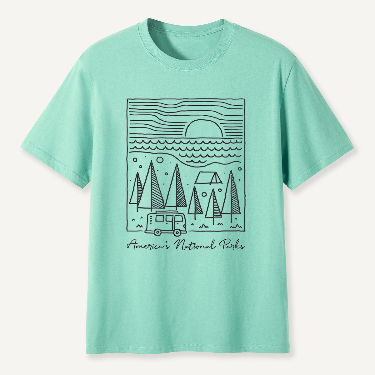 America’s National Parks Line Art Camper T-Shirt