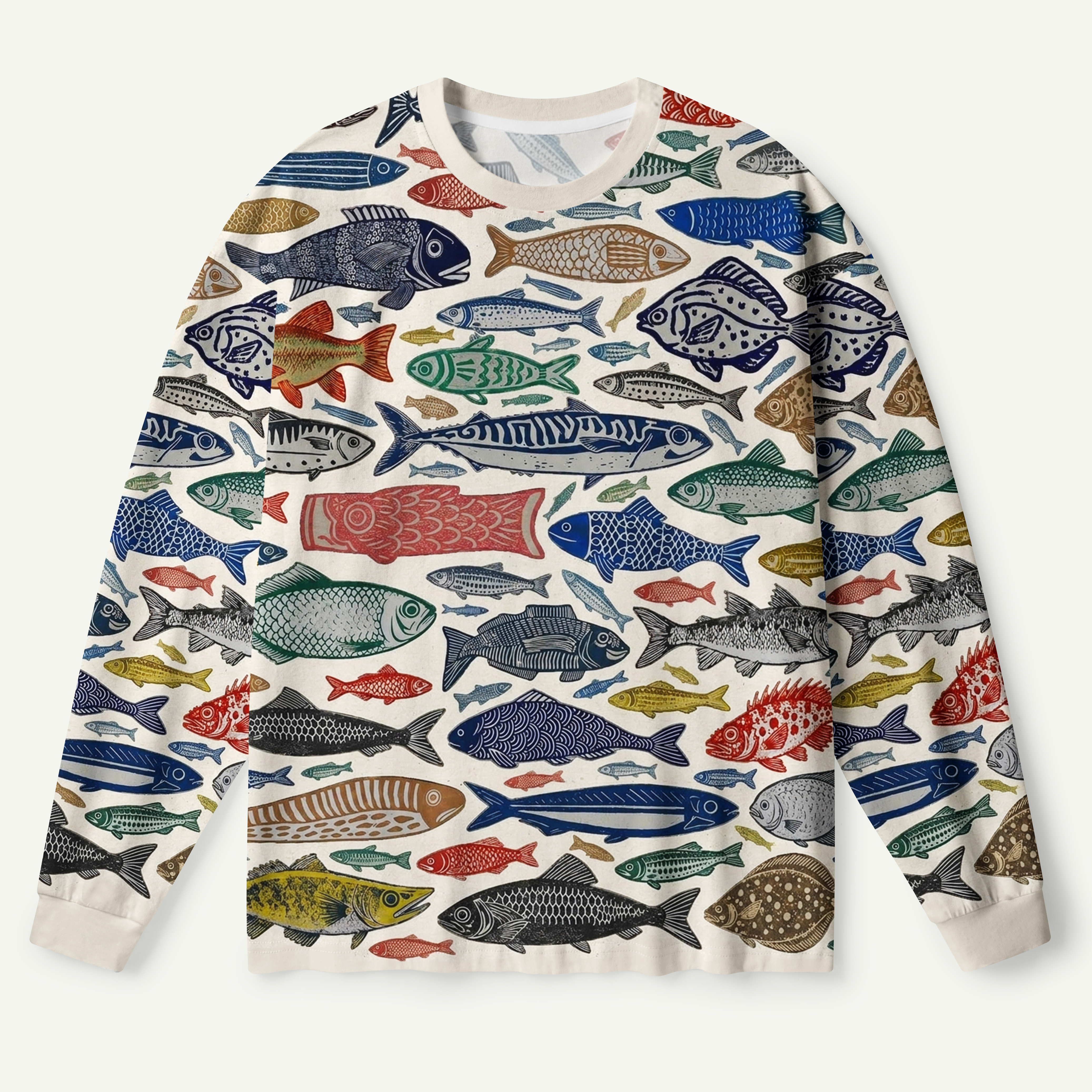 Vintage Fish Species Collection Pattern Premium Pure Cotton Long Sleeves