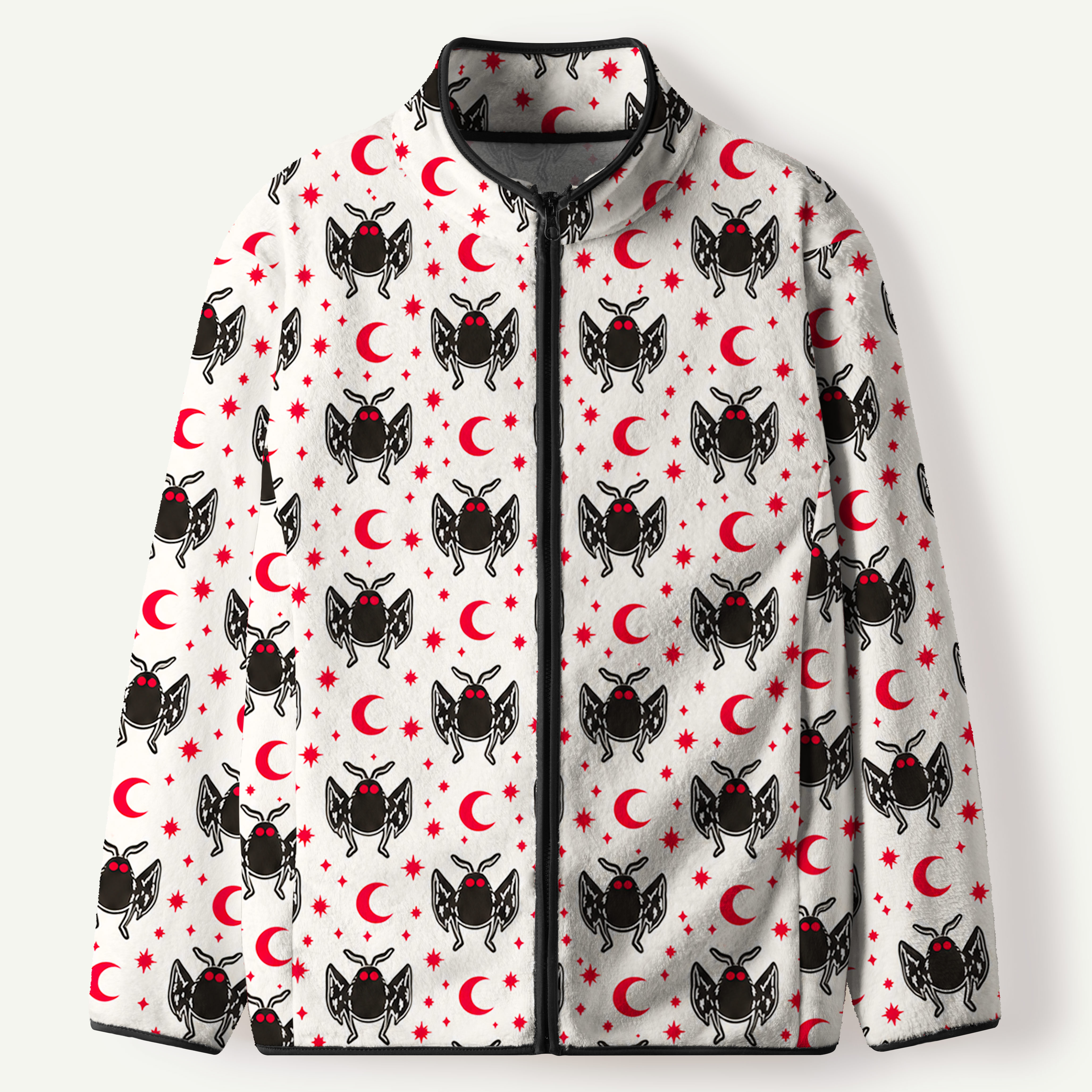 Mothman Red Moon Night Pattern Women's Flannel Zip Front Cardigan