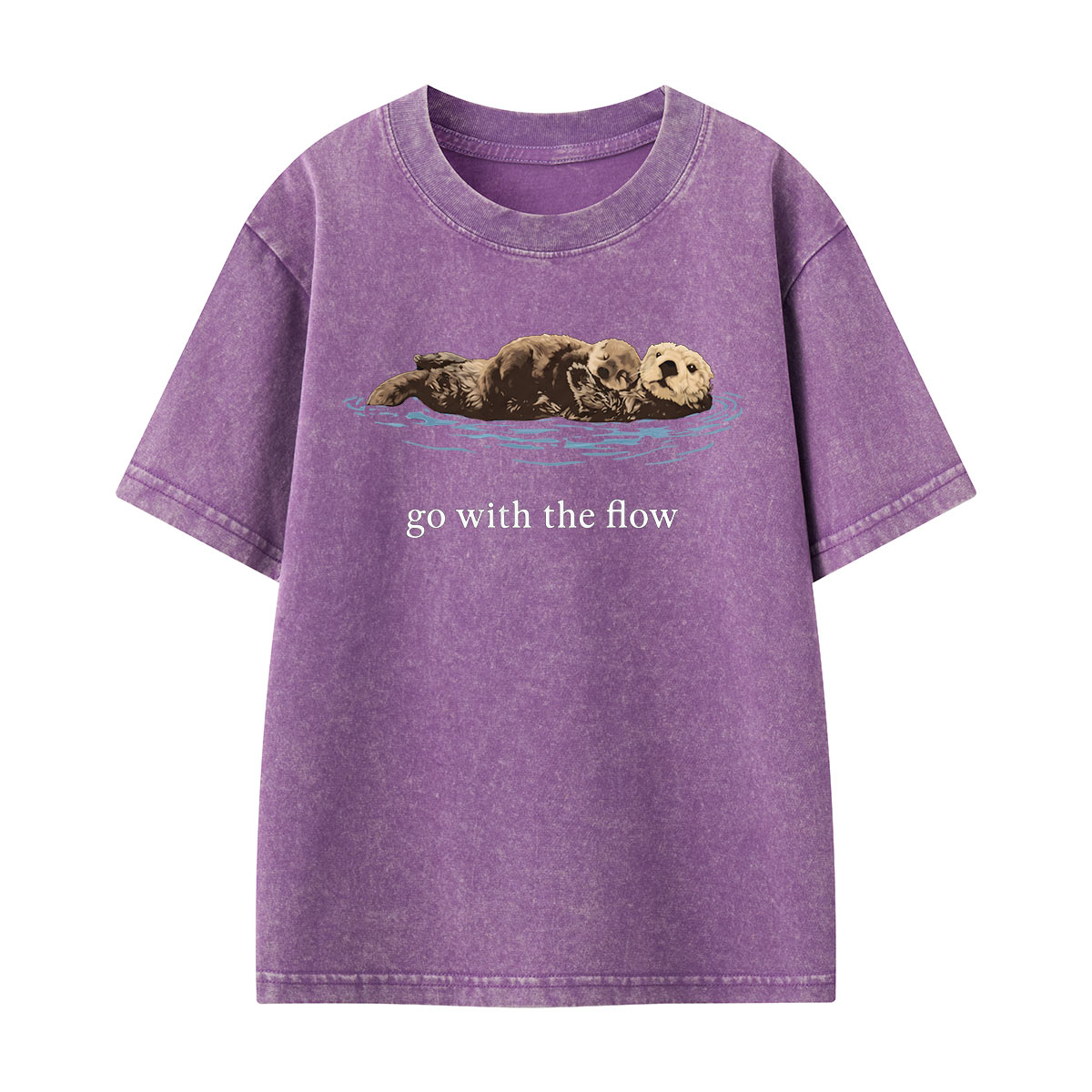Go With The Flow Sea Otter Wildlife Nature Kids Washed T-Shirt