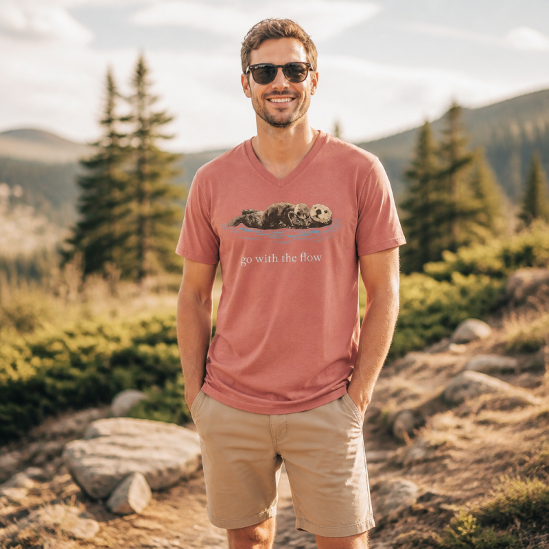 Go With The Flow Sea Otter Wildlife Nature V-neck T-Shirt