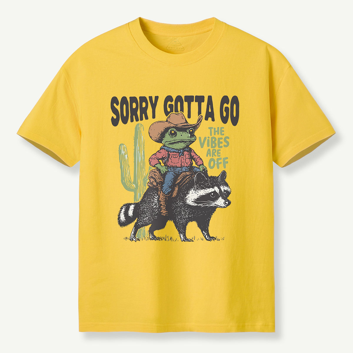 Sorry Gotta Go Cowboy Frog Riding Raccoon T-Shirt