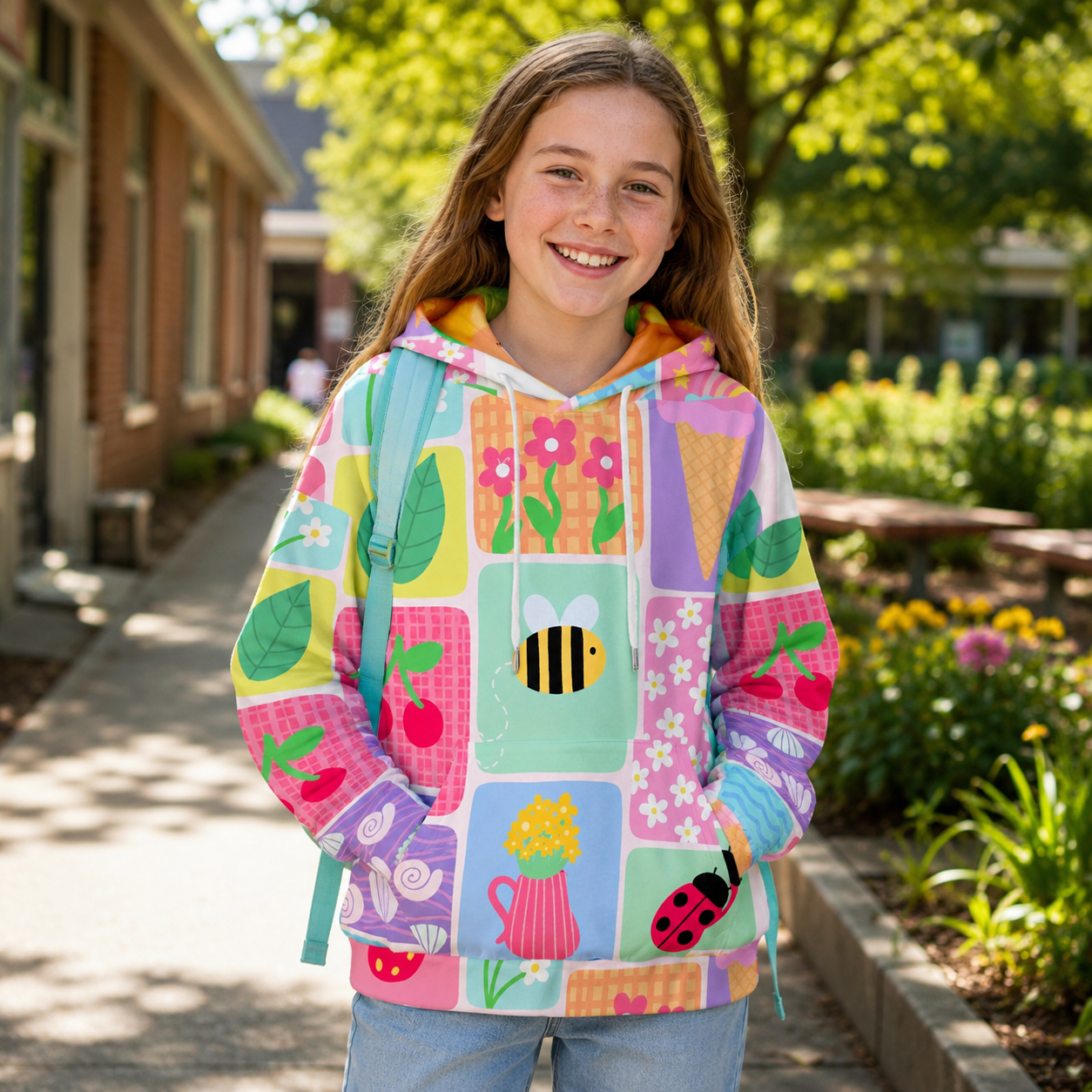 Colorful Garden Sticker Patchwork Kids All-over Printed Hoodie