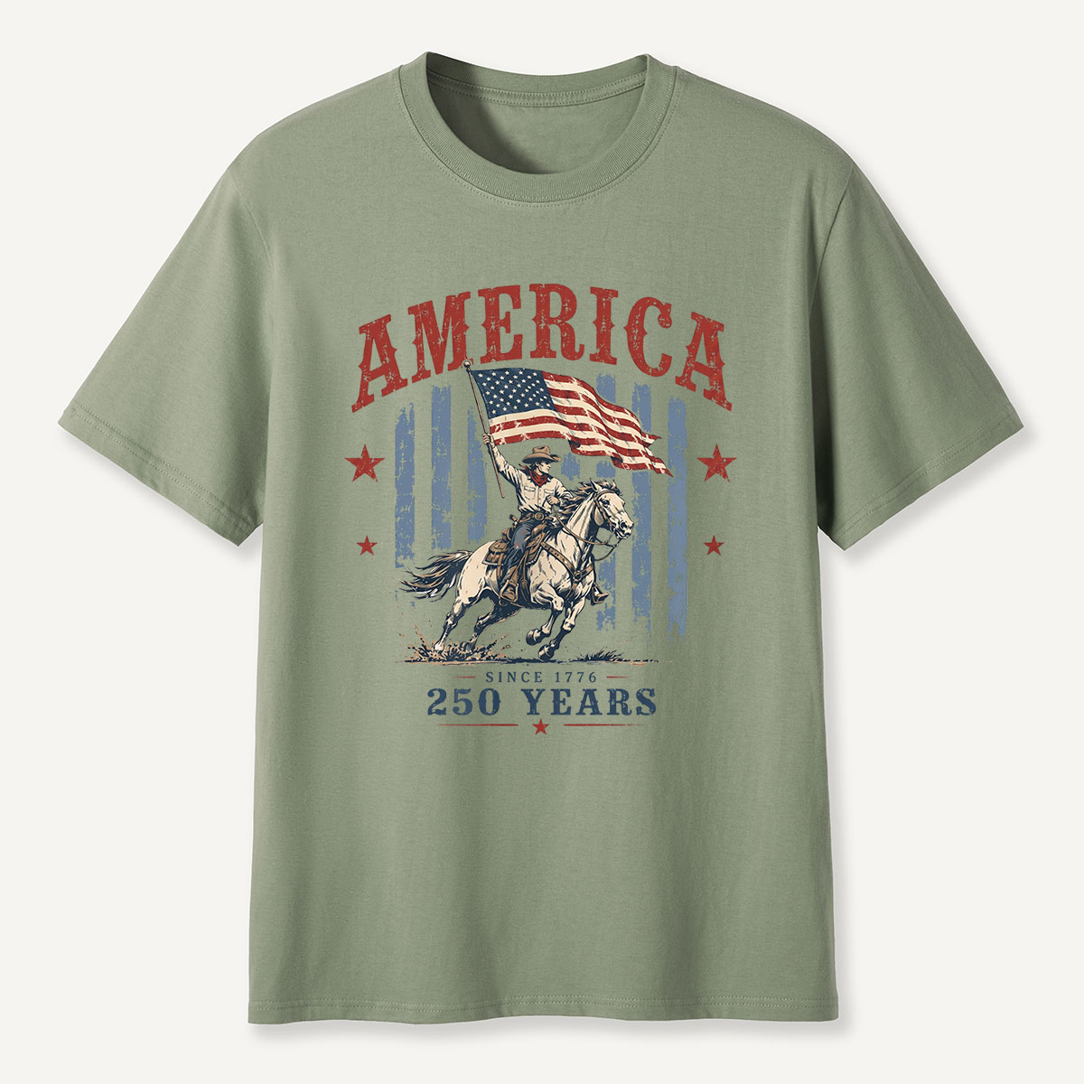 America Since 1776 250 Years Cowboy Riding Horse Flag T‑Shirt
