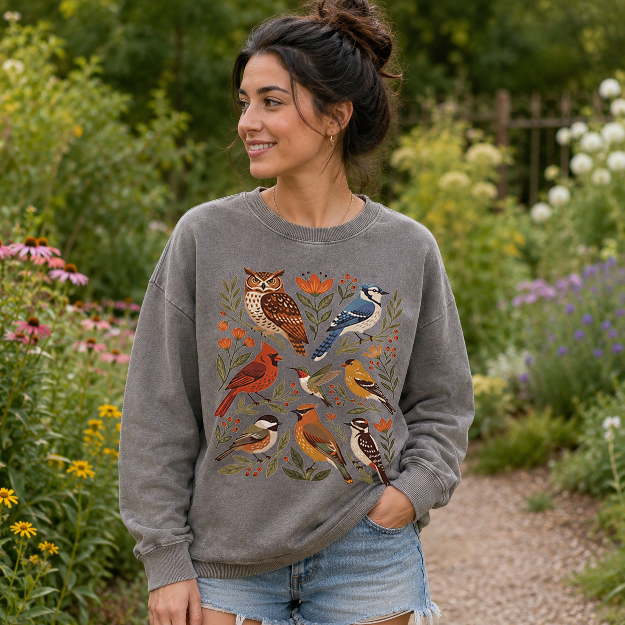 Backyard Bird Gathering Washed Sweatshirts