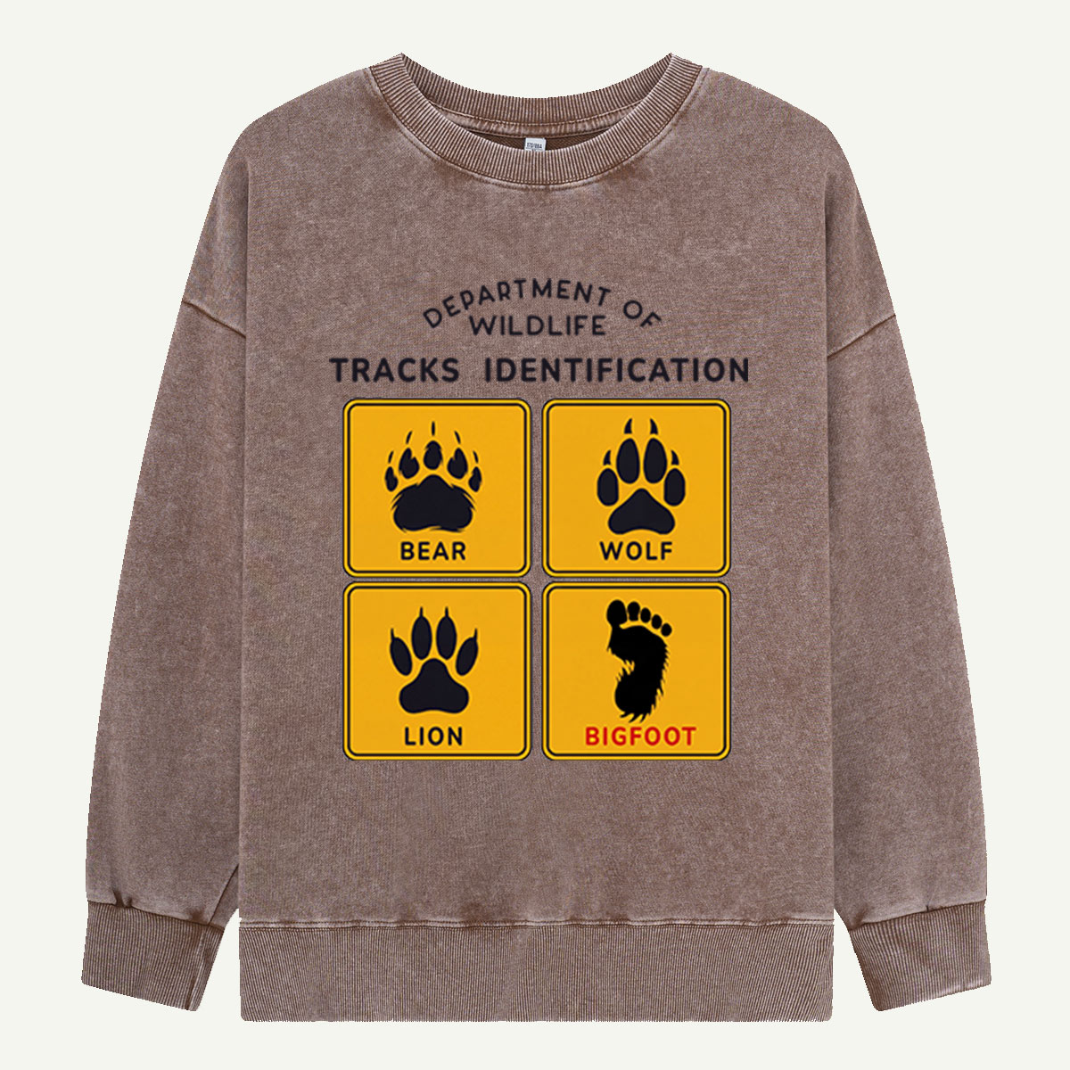 Department of Wildlife Tracks Identification Bear Wolf Lion Cryptids Washed Sweatshirts