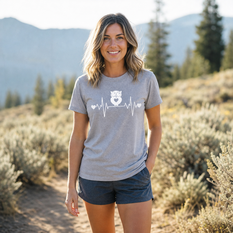 Heartbeat Owl Love Pink T-Shirt