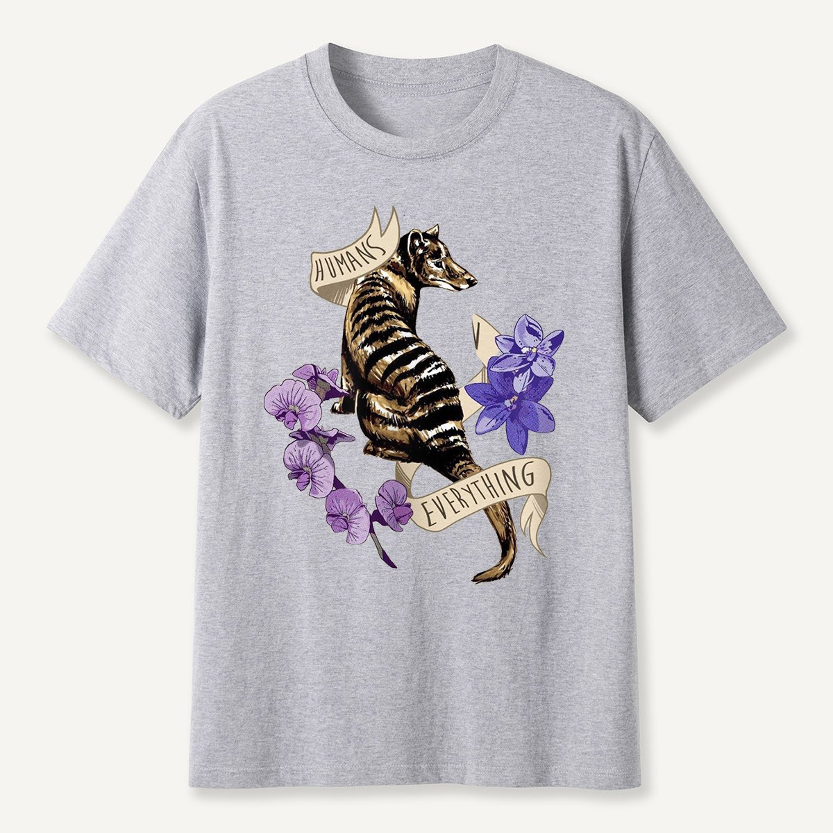 Humans Ruin Everything Thylacine Flowers T-Shirt