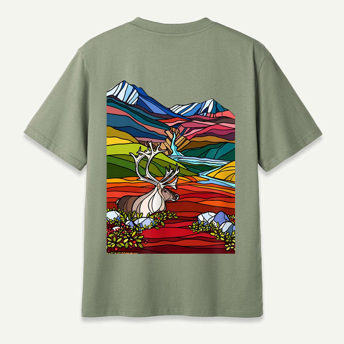 Caribou Tundra Mountain Valley Wilderness Landscape T-Shirt