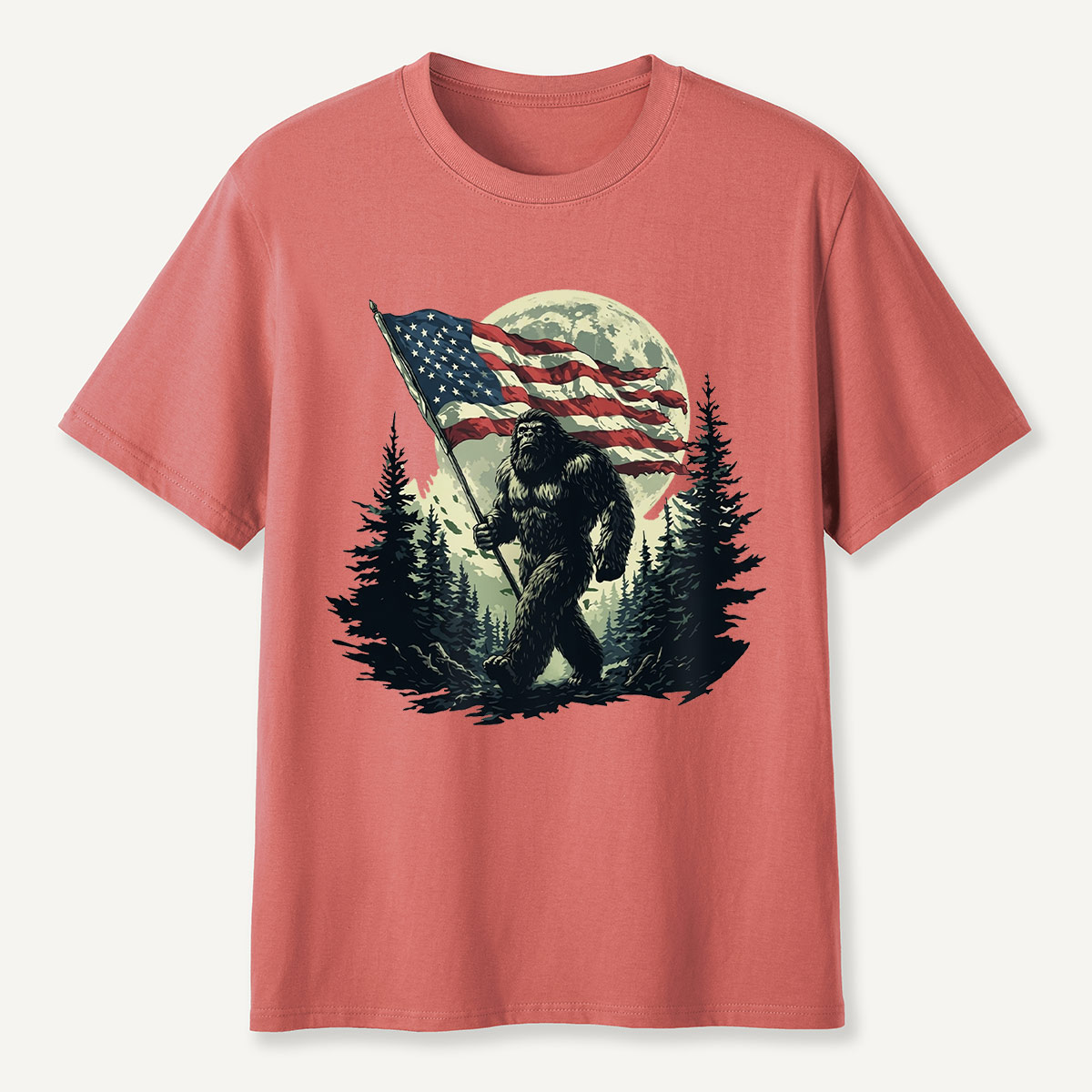Forest Moon Cryptid with American Flag T-Shirt