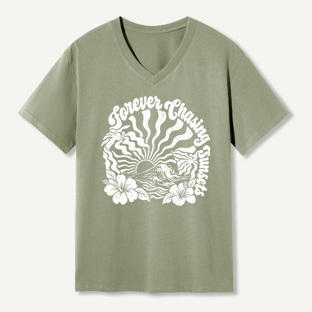Forever Chasing Sunsets Tropical Ocean Graphic V-neck T-Shirt