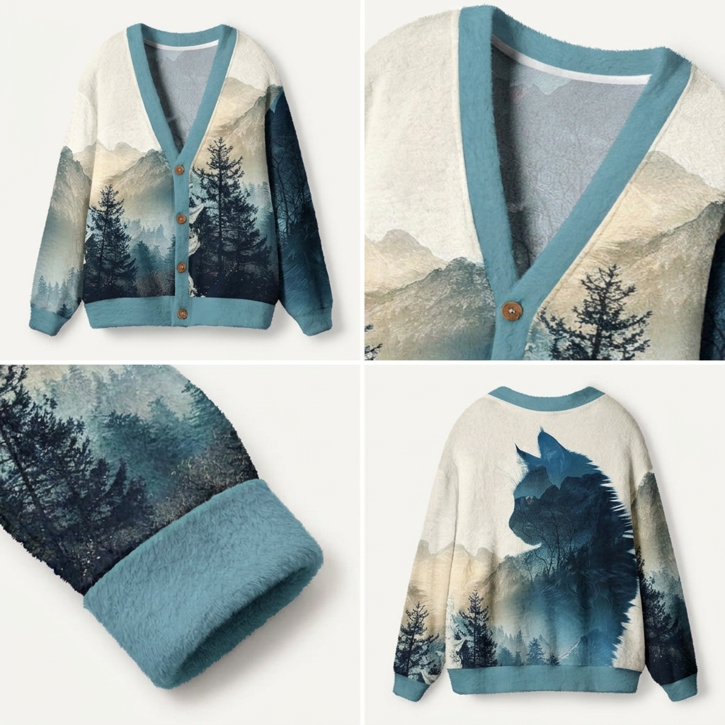 Forest Spirit Cat Premium Ugly Cardigan Sweaters