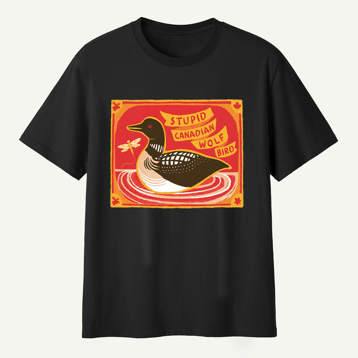 Stupid Canadian Wolf Bird Duck Lake Wildlife Retro Illustration T-Shirt