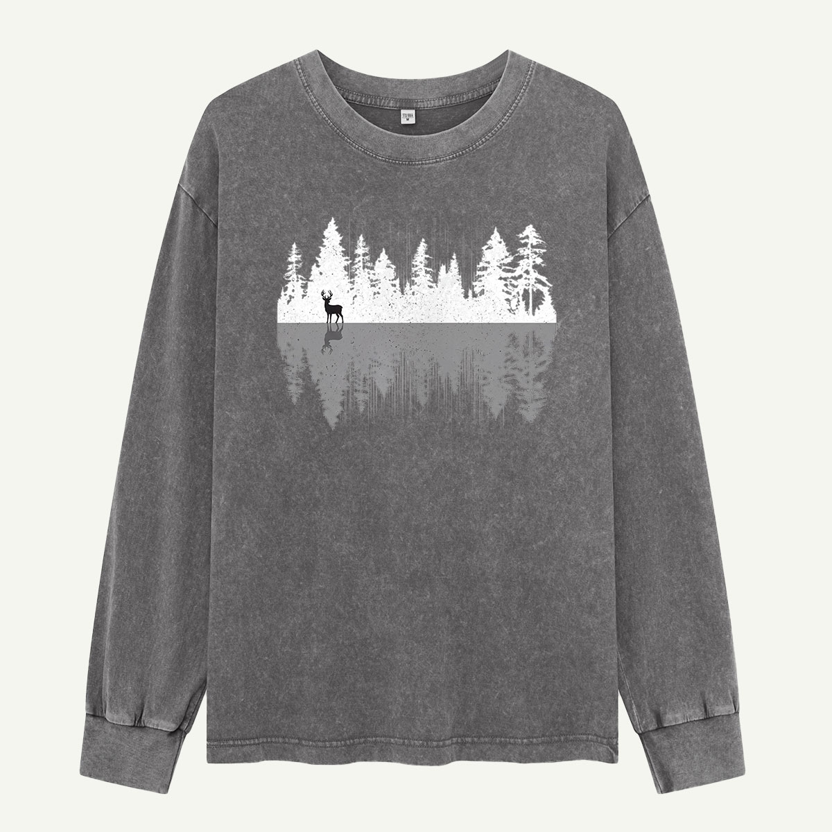 Deer by the Forest Lake Washed Long Sleeves