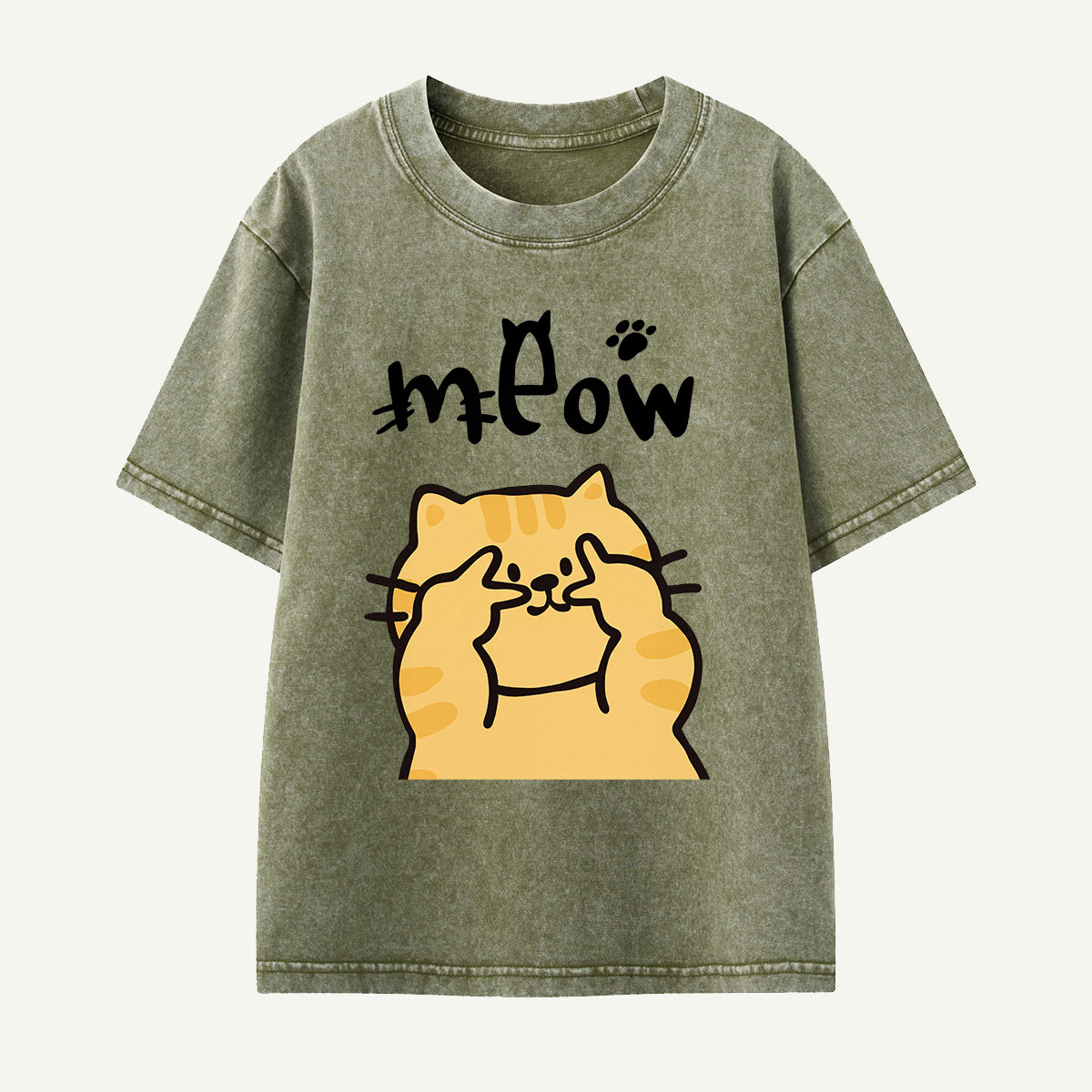 Meow Peekaboo Cat Kids Washed T-Shirt