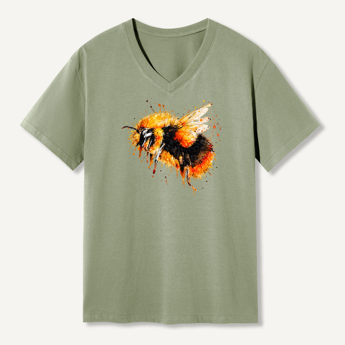 Bumblebee Watercolor Splash Illustration V-neck T-Shirt