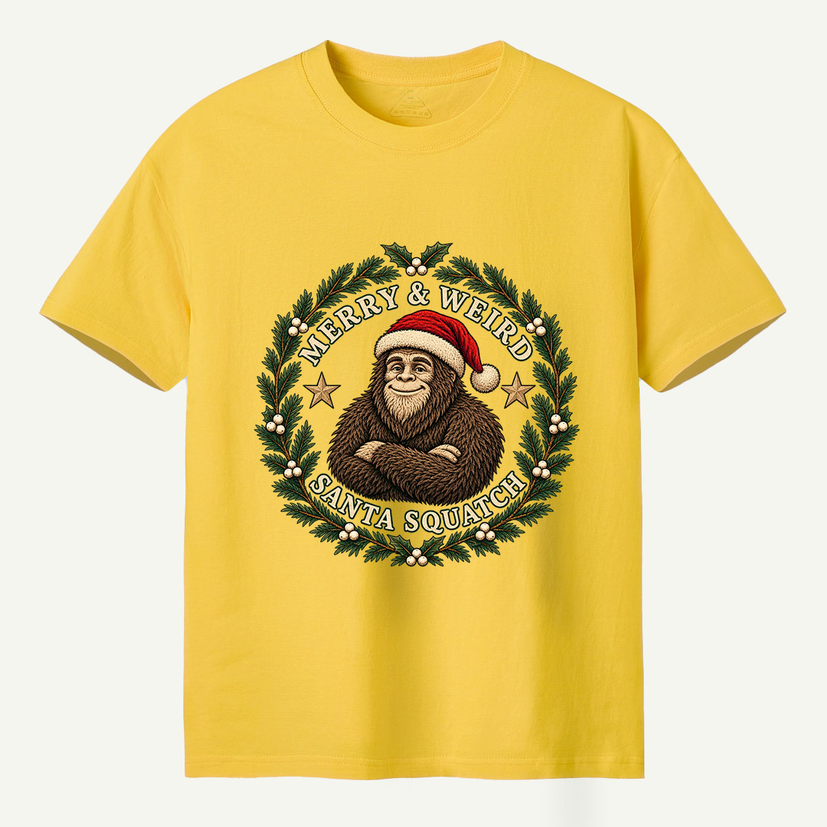 Merry And Weird Santa Squatch Christmas Wreath T-Shirt