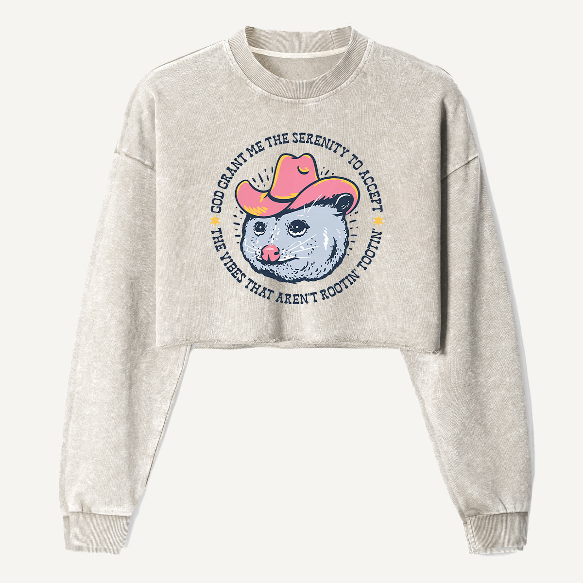 God Grant Me The Serenity Cowboy Opossum Women's Washed Cropped Sweatshirt