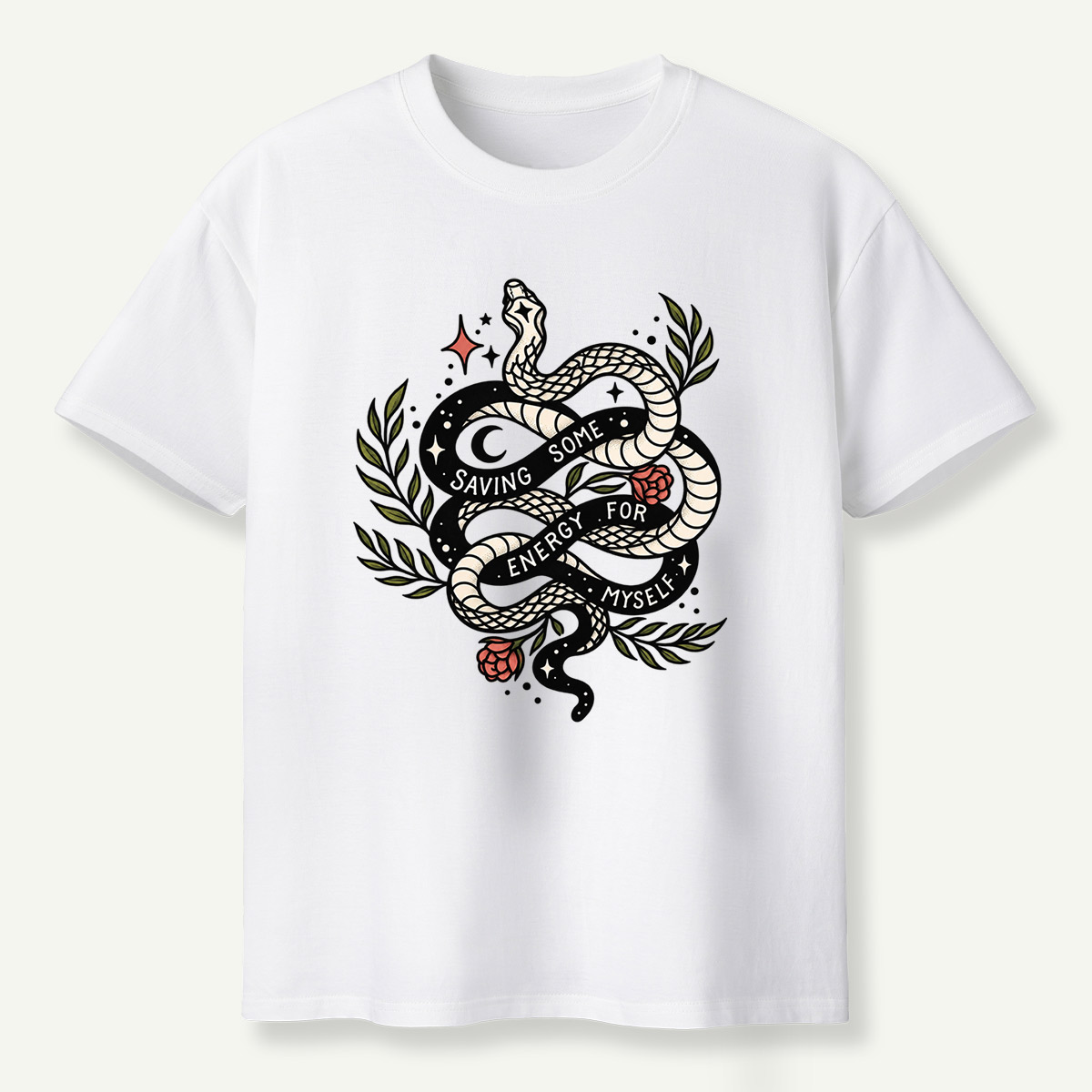 Saving Some Energy For Myself Snake Rose Celestial Design T-Shirt